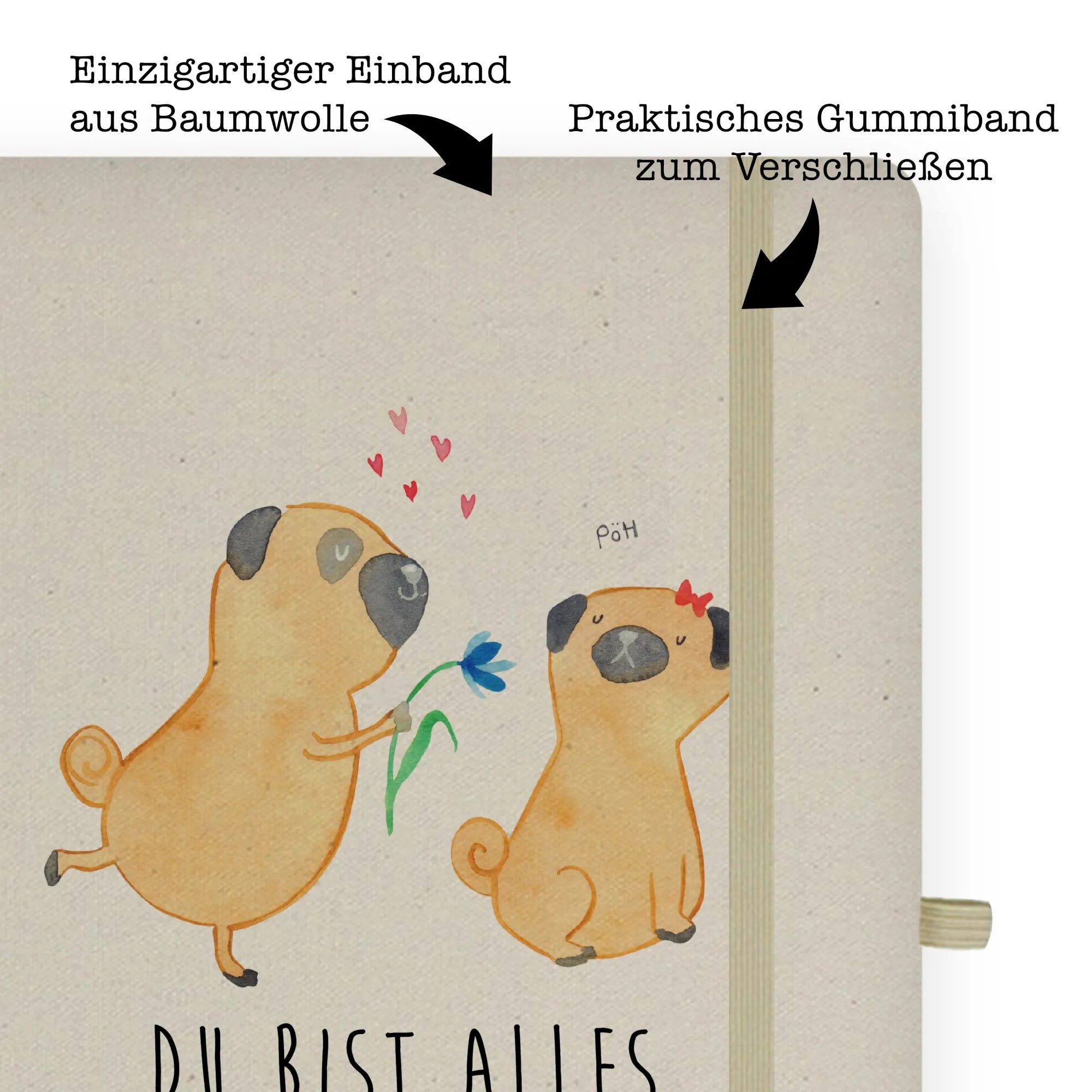 Thumbnail - Mr. & Mrs. Panda Notizbuch Mops Verliebt - Transparent - Geschenk, Liebesspruch. Verlobt, Schrei Mr. & Mrs. Panda, Echte...