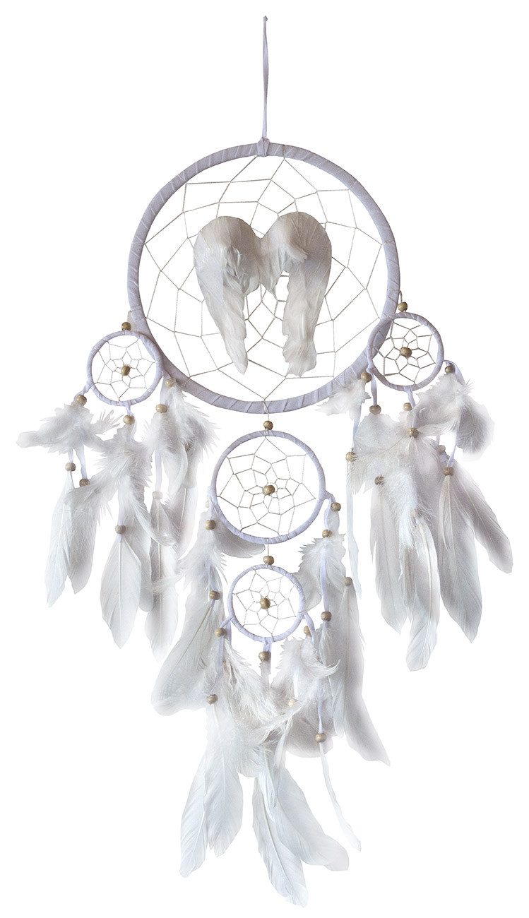 Saraswati Ловец снов Ловец снов Mobile "Angel Wings" Leder weiß 22cm mit weißen Engelsfede