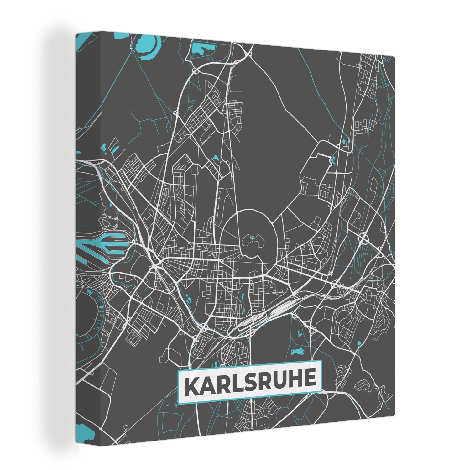 Karlsruhe für Leinwand Bilder Karte, - (1 Stadtplan Schlafzimmer St), Leinwandbild Wohnzimmer OneMillionCanvasses® Deutschland - -