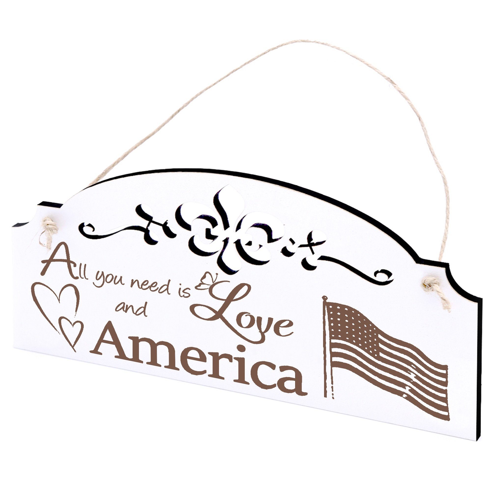 Dekolando Hängedekoration Fahne Amerika Deko 20x10cm All you need is Love