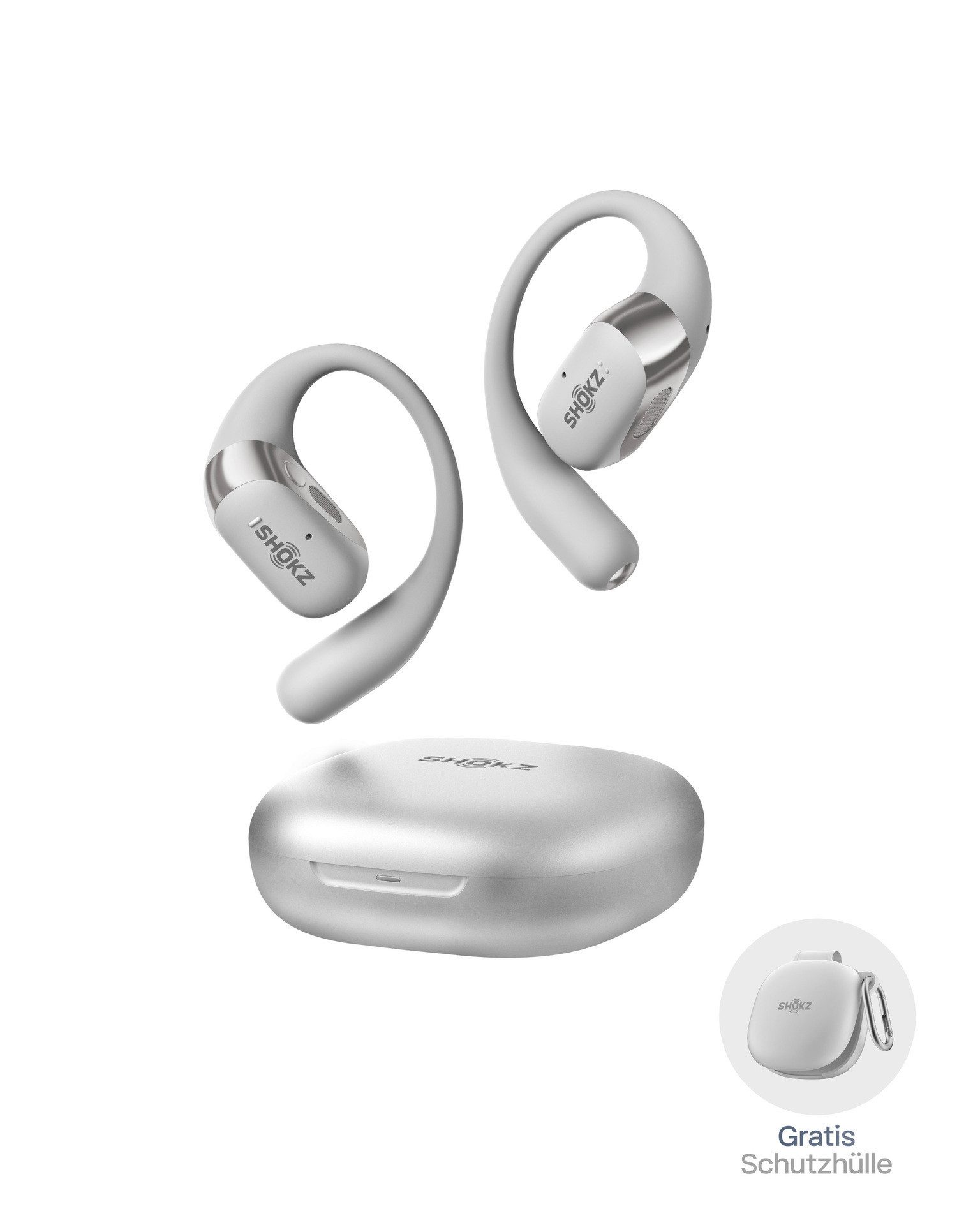 Shokz Shokz OpenFit 2+ Grey + Case Bluetooth-Kopfhörer (Active Noise Cancelling (ANC), Mit Schutzhülle)