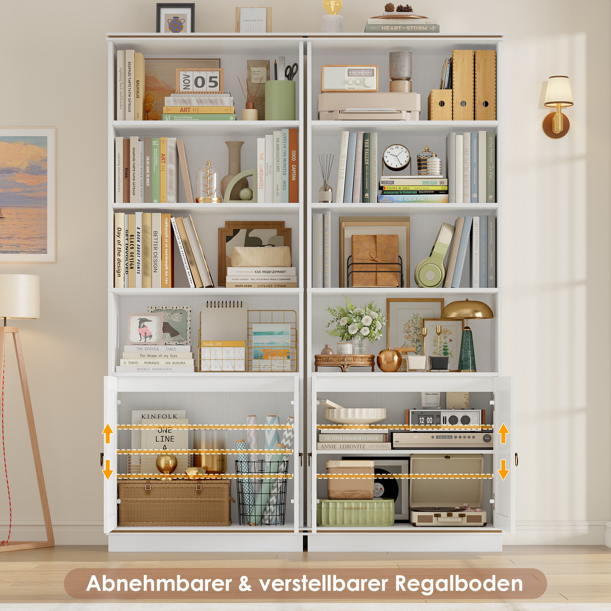 HOMECHO Bücherregal, 2-tlg., 188 cm Hoch Bücherschrank mit 7 Ebenen, 188×60×30 cm, Weiß