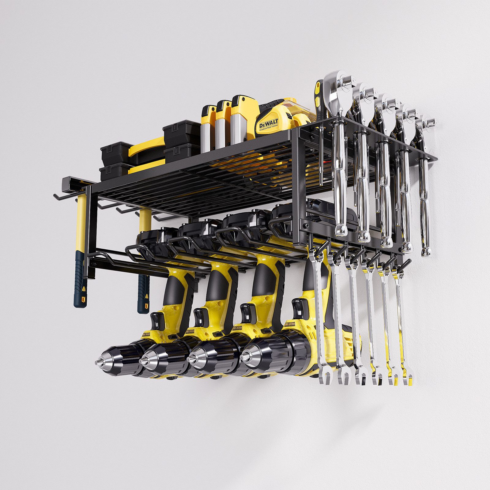 GarveeMore Werkzeughalter Power Tool Organizer Wandhalterung Garage Werkzeug Aufbewahrungsregal, 2/4 Lagen Metall Werkzeug Organizer für Garage Werkstatt – Bild 5 von 5