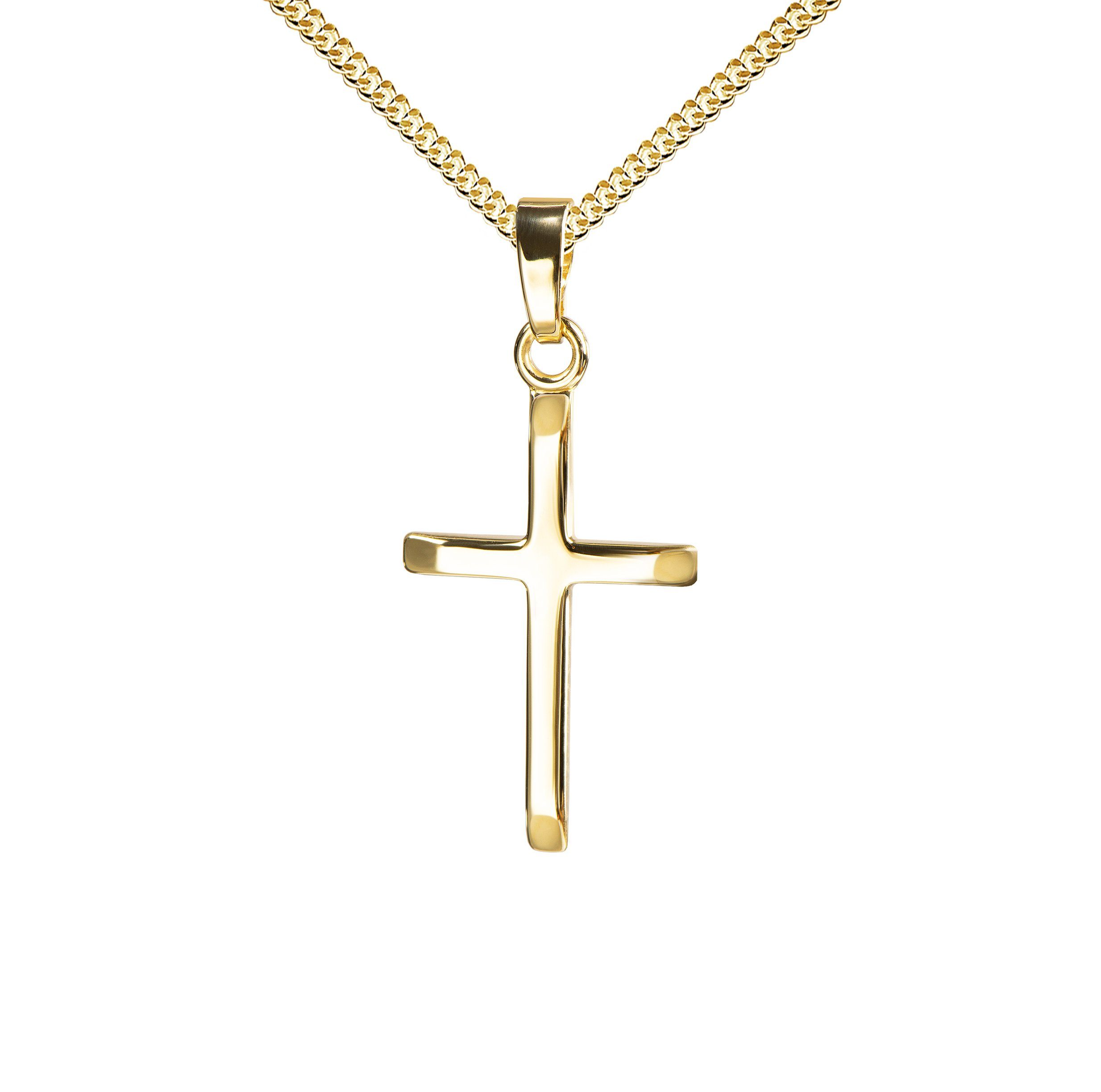 JEVELION Kreuzkette Kreuzanhänger 750 Goldkreuz - Made in Germany (Goldanhänger, für Damen und Herren), Mit Kette vergoldet- Länge wählbar 36 - 70 cm oder ohne Kette.