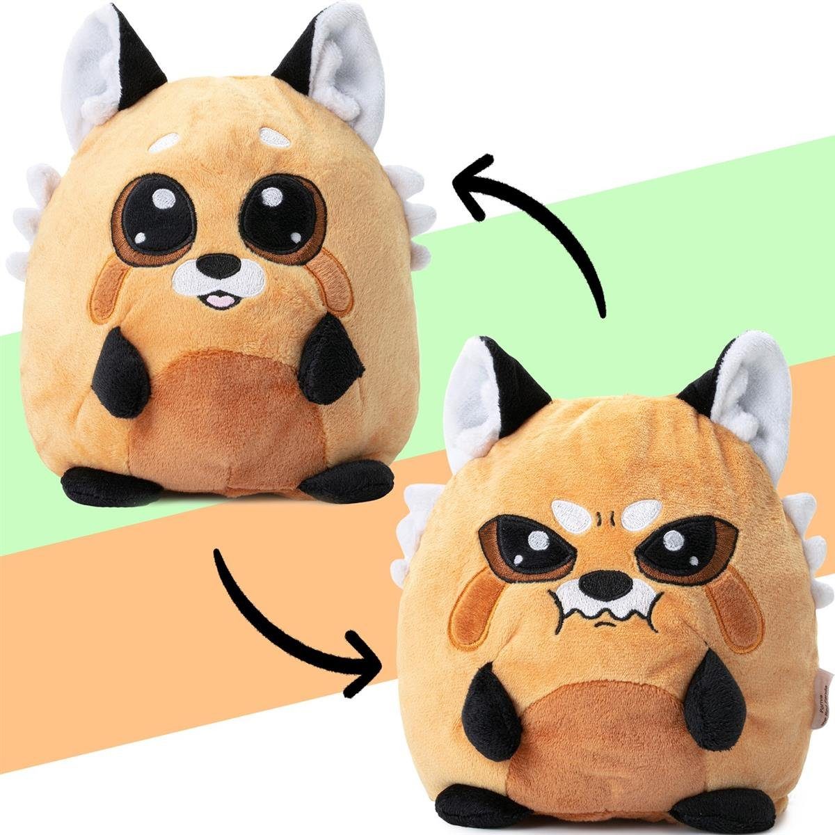 Corimori Kuscheltier Stimmungskuscheltier, 16cm Plüschtier zum Wenden, Kleiner Roter Panda (Geschenk), Kleiner Roter Panda Ponva, orange, Happy vs. Todesblick