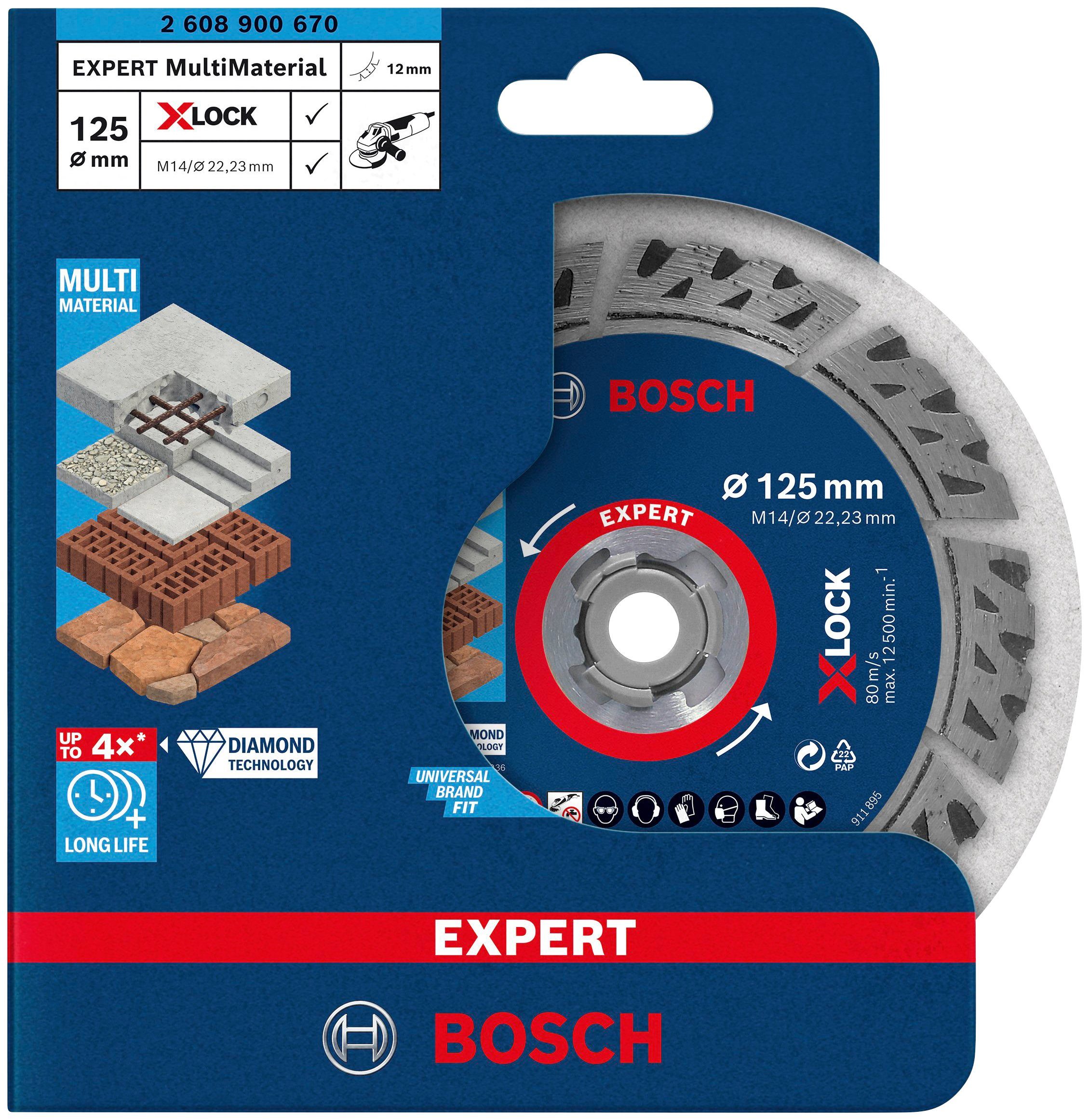 Bosch Professional Diamanttrennscheibe Expert MultiMaterial X-LOCK, Ø 125 mm,  (1-tlg), 22,23 x 2,4 x 12 mm, Materialeignung: Beton, Mauerwerk, Stein
