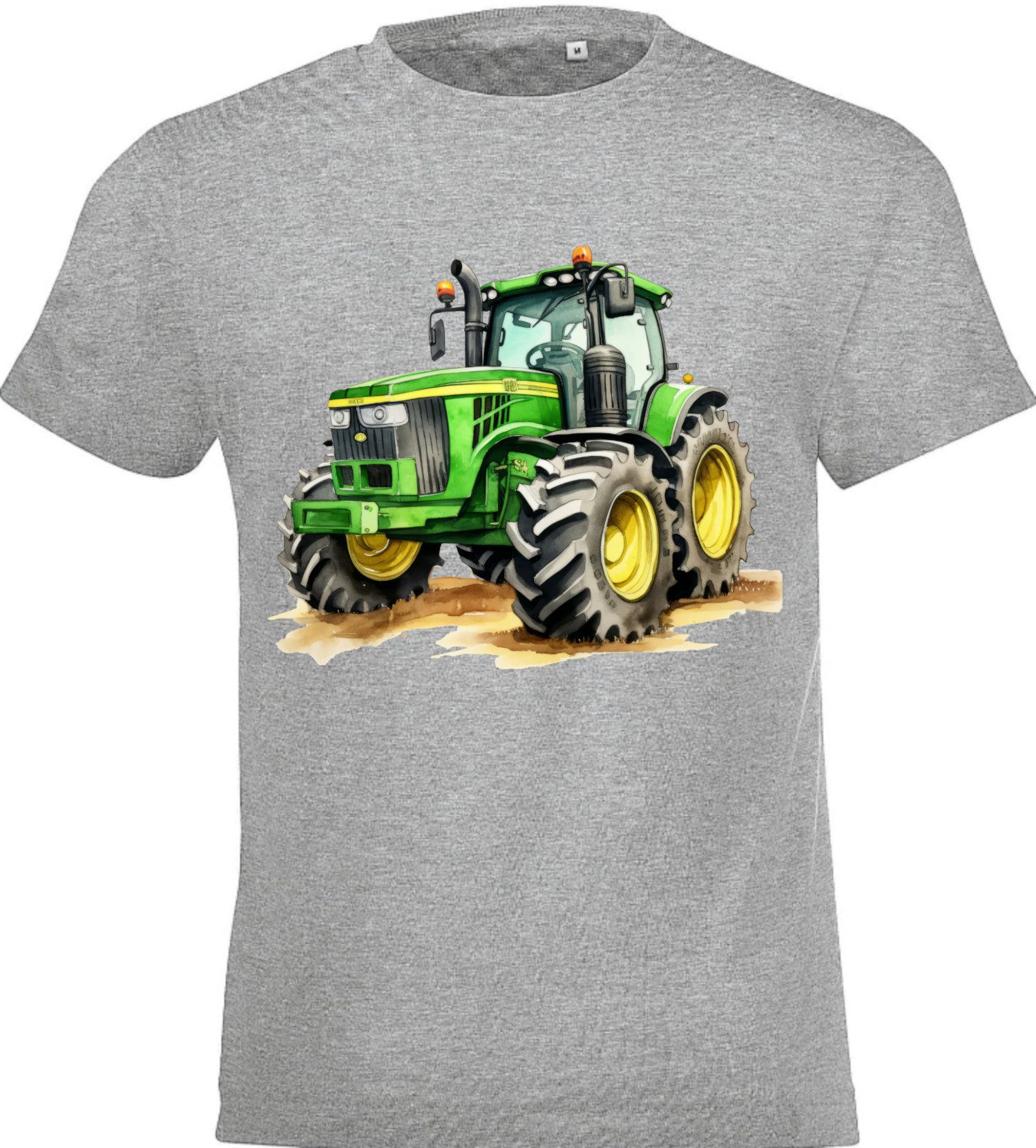 Corileo Kurzarmshirt Kinder T-Shirt Schwarz / Hellgrau mit Grünen Traktor Kurzarm