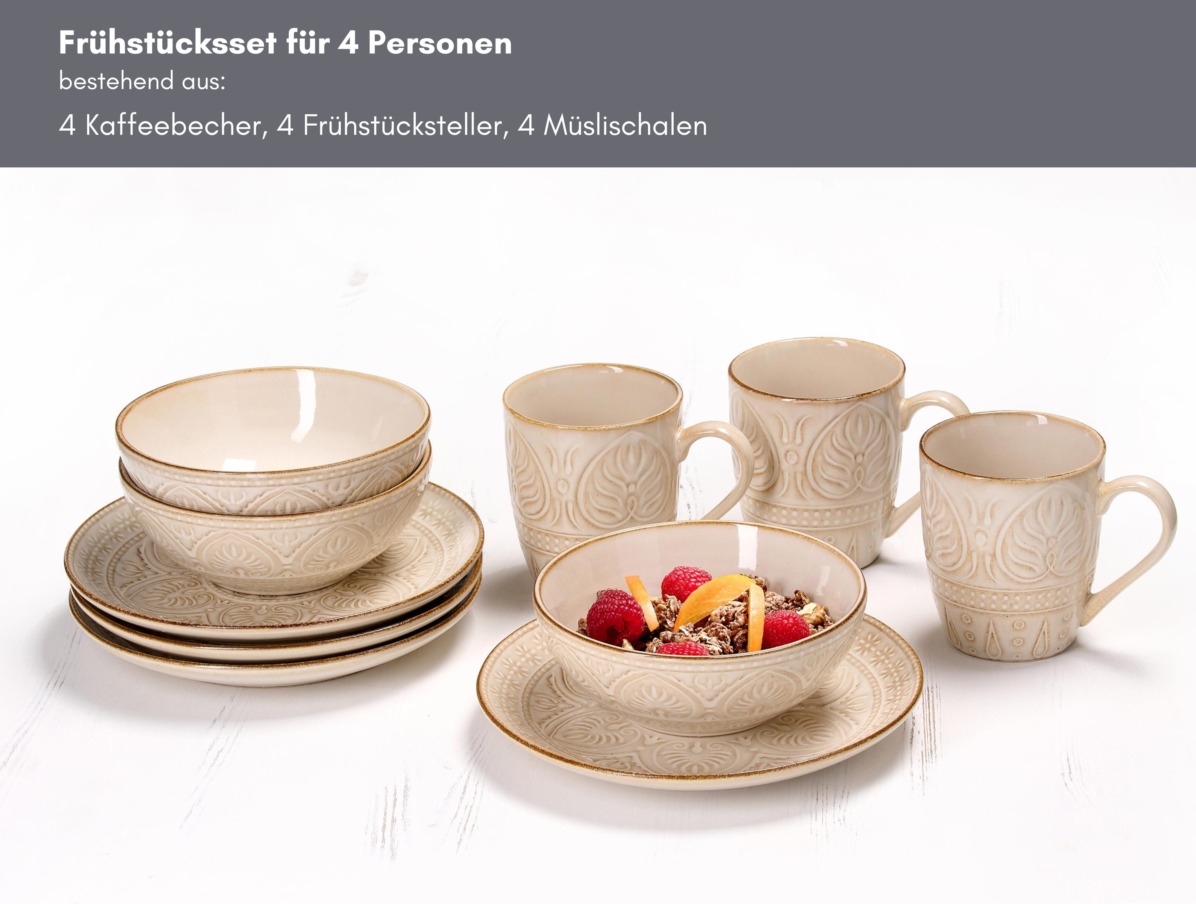 Ritzenhoff & Breker Frühstücks-Geschirrset Omara (12-tlg), 4 Personen, Steingut, Reaktivglasur, jedes Stück ein Unikat – Bild 2 von 4