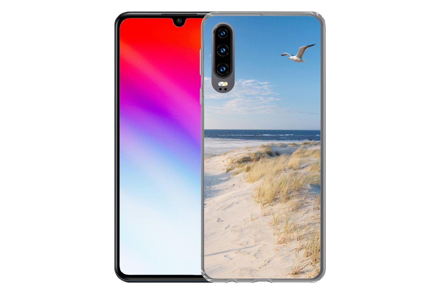 MuchoWow Handyhülle für Huawei P30 Düne - Möwe - Strand - Meer - Sonne, Handy Case, Silikon, Bumper Case Dünn