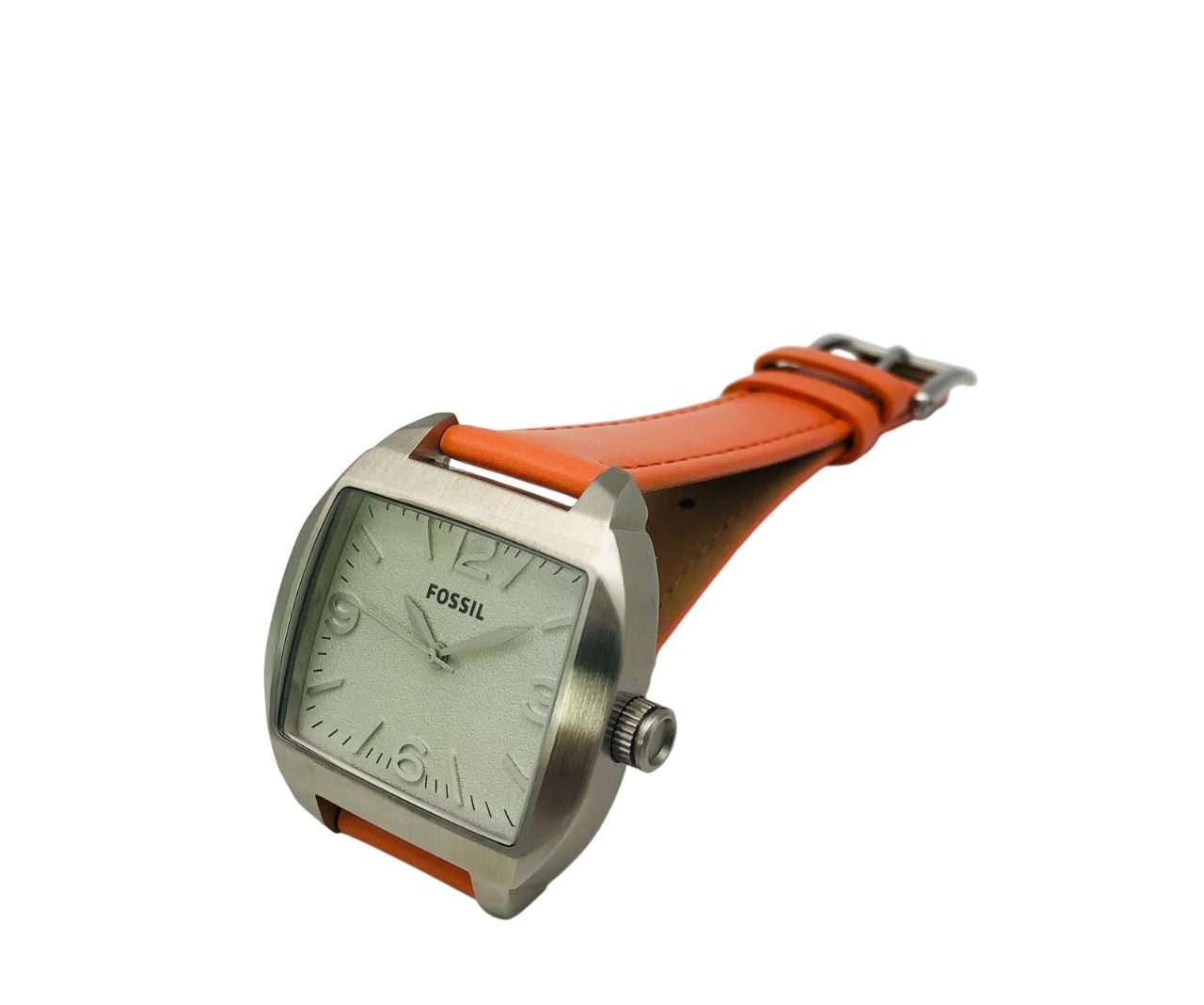 Fossil Quarzuhr Damenuhr Edelstahl Lederband Silber Orange - C181001-9