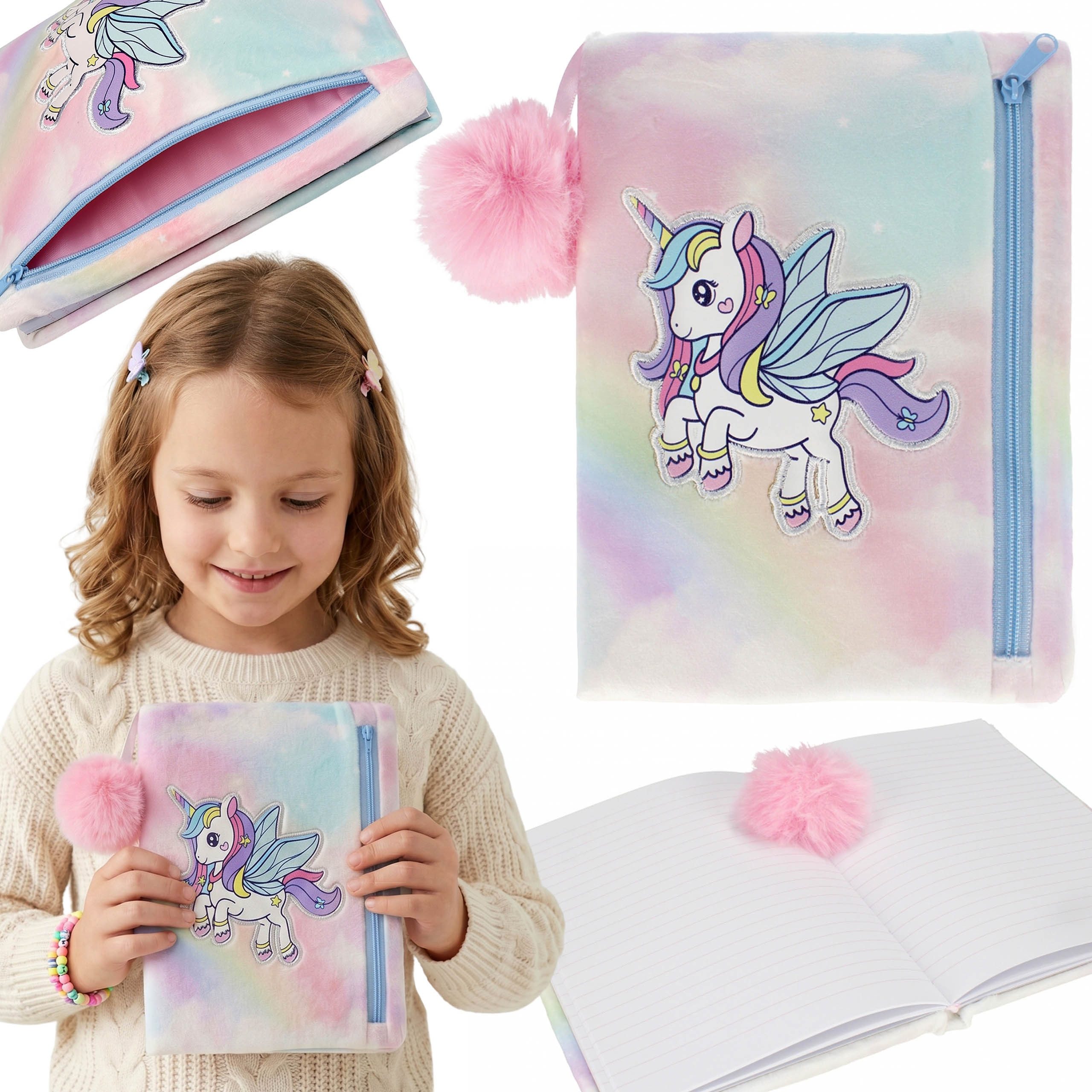Sarcia.eu Notizbuch Plüsch-Notizbuch mit Einhorn-Motiv, Tagebuch A5 mit Federmäppchen
