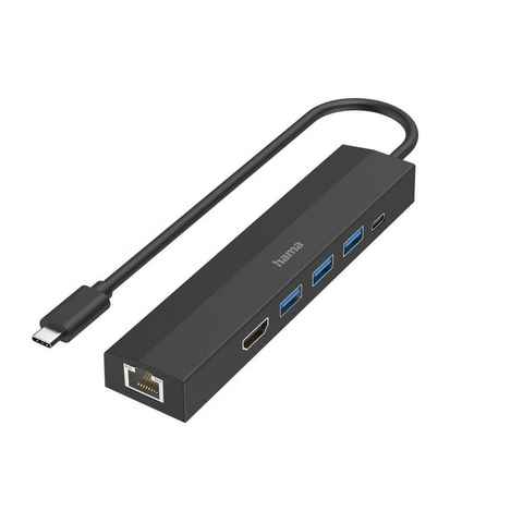 Hama USB-C Multiport Hub für Laptop mit 6 Ports, USB-A, USB-C, HDMI, LAN USB-Adapter USB-C zu HDMI, RJ-45 (Ethernet), USB Typ A, USB-C, 15 cm, Laptop Dockingstation, kompakt, schwarz
