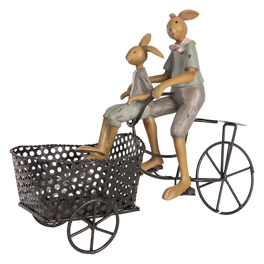 Clayre & Eef Tierfigur Dekorationsfigur Kaninchen mit Fahrrad 28x12x23 cm Braun, Landhausstil