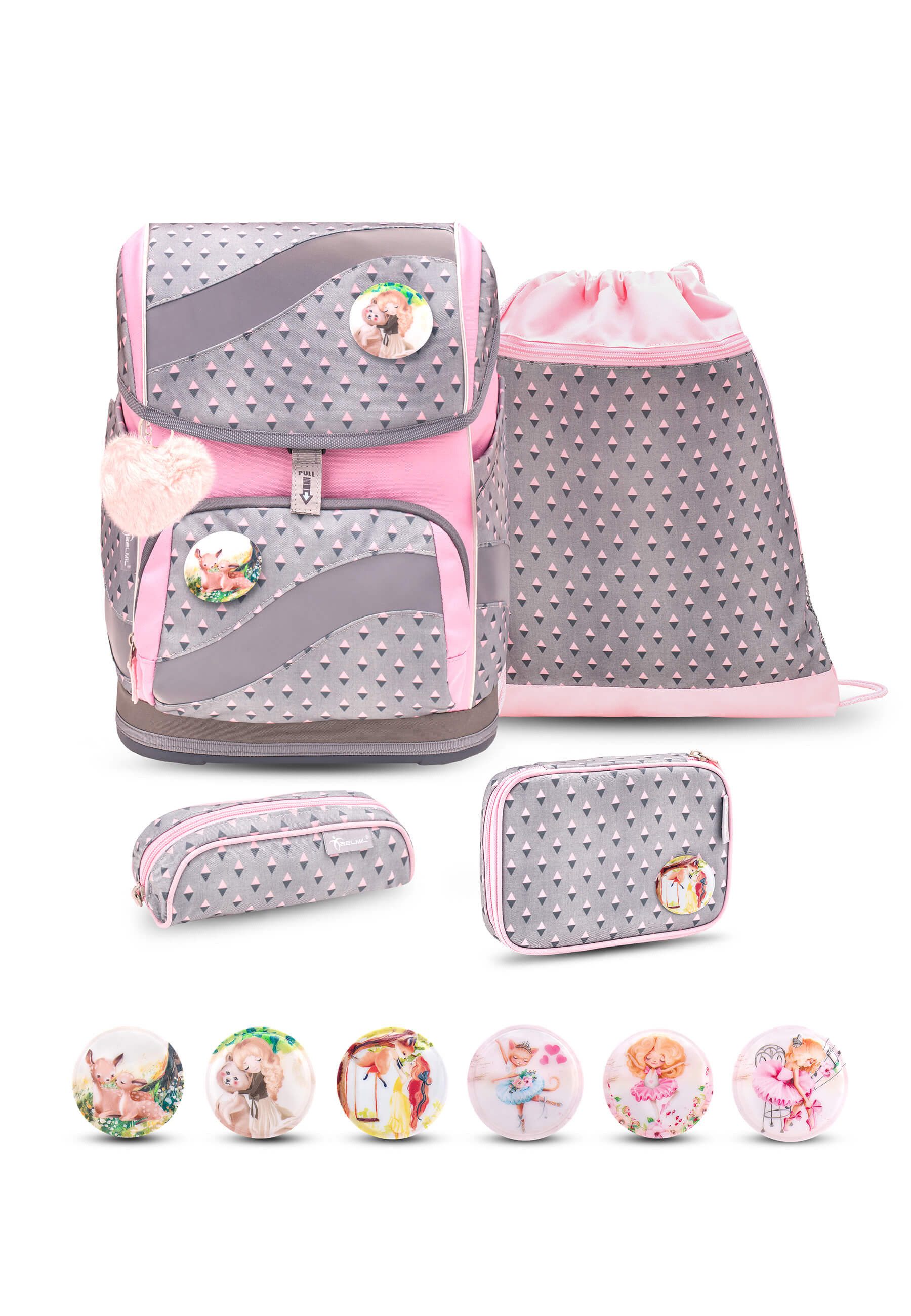 Belmil Schulranzen Smarty,Brust-&Hüftgurt,Magnetverschluss,Patches