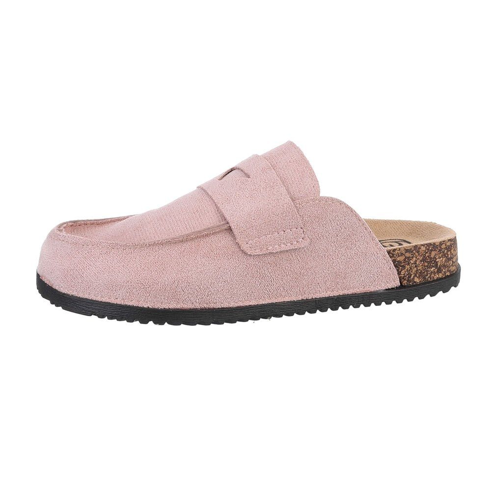 Ital-Design Damen Mules Freizeit Pantolette Flach Pantoletten in Altrosa