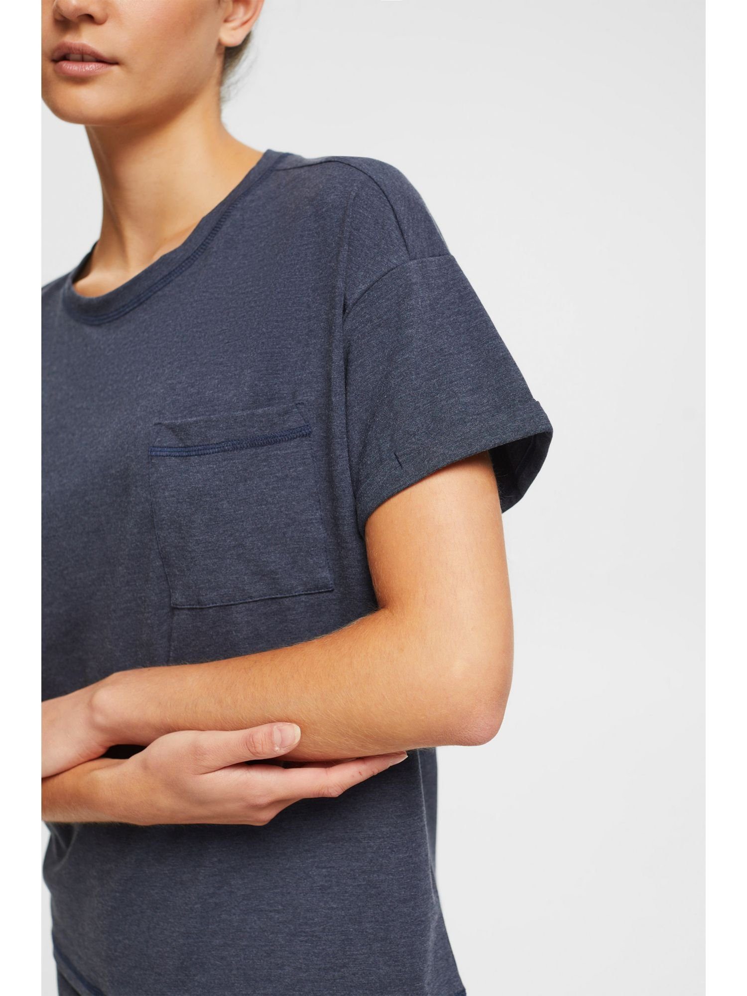 Esprit Pyjamaoberteil T-Shirt mit NAVY Brusttasche Baumwoll-Mix aus