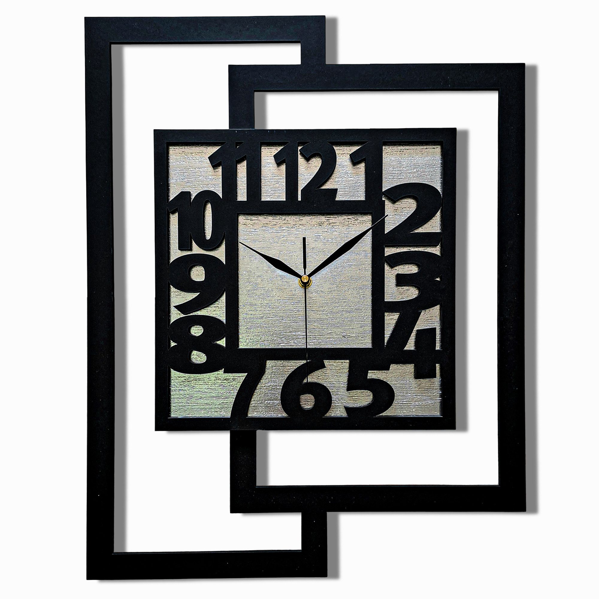 ORNAMENTI Wanduhr Grosse, moderne, geometrisch, Holz, hingucker, rechteckig hochkant (vertical, loft, ohne Ticken, Wanddeko, Holzdeko, leise / lautlos)