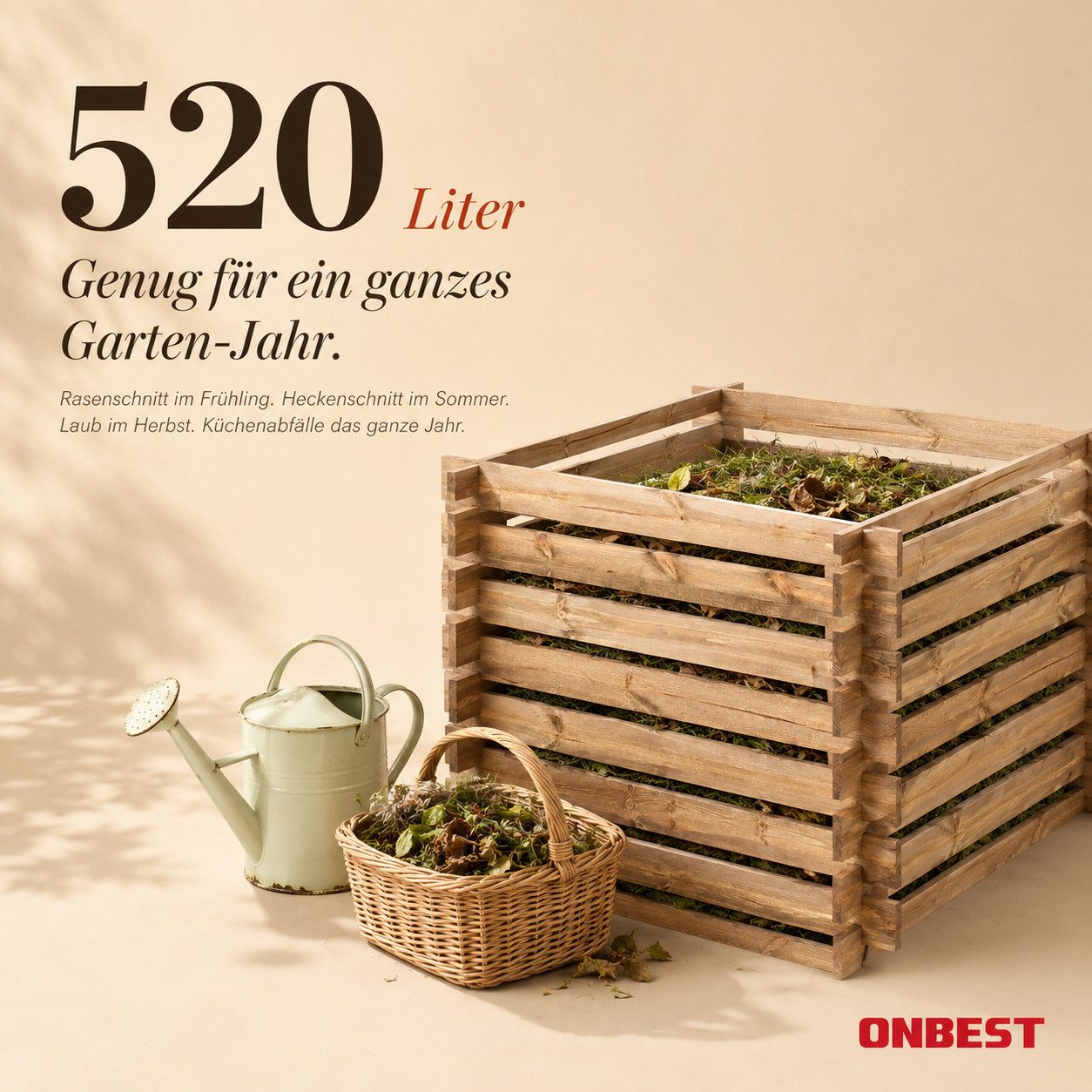 Onbest Komposter 2cm dickes Holz 100x72x100cm Stecksystem, BxTxH: 100x100x72 cm, 520 l, 520L, Made in Europe