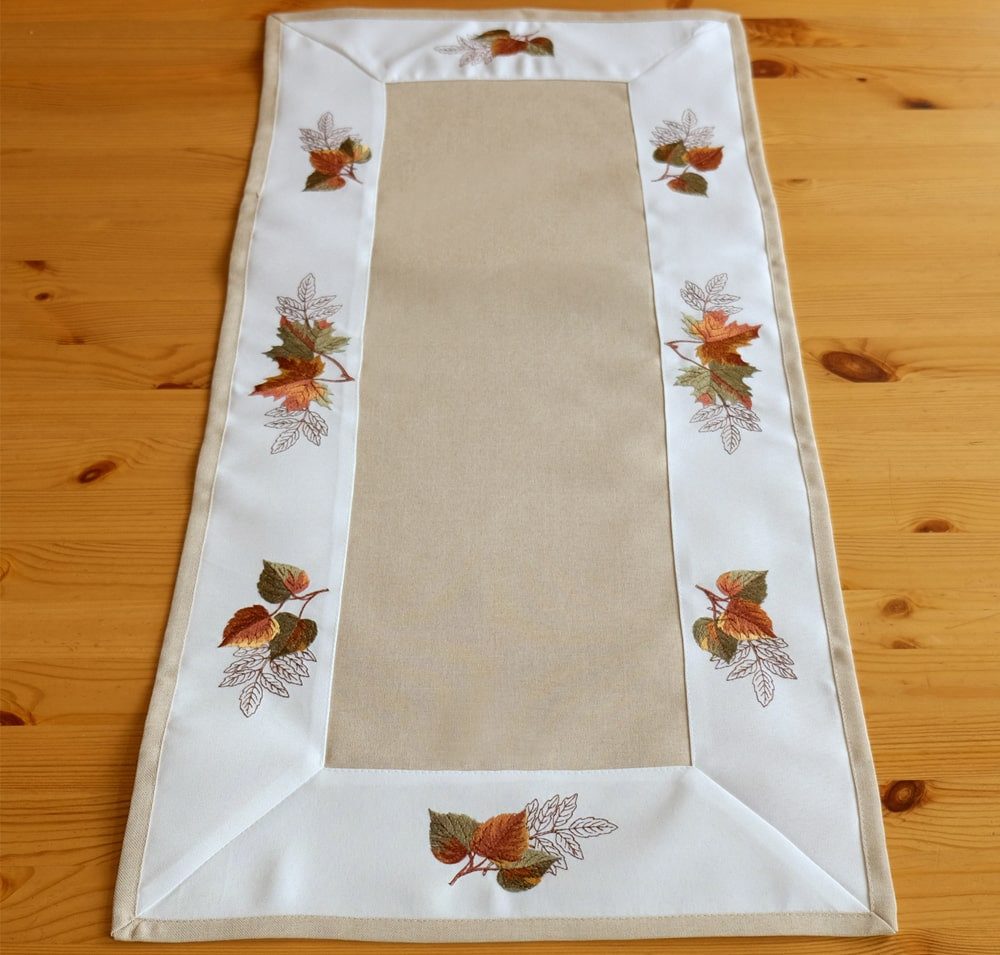 matches21 HOME & HOBBY Tischdecke Tischläufer Stick Blätter Motiv beige-bunt 40x85 cm (1-tlg)