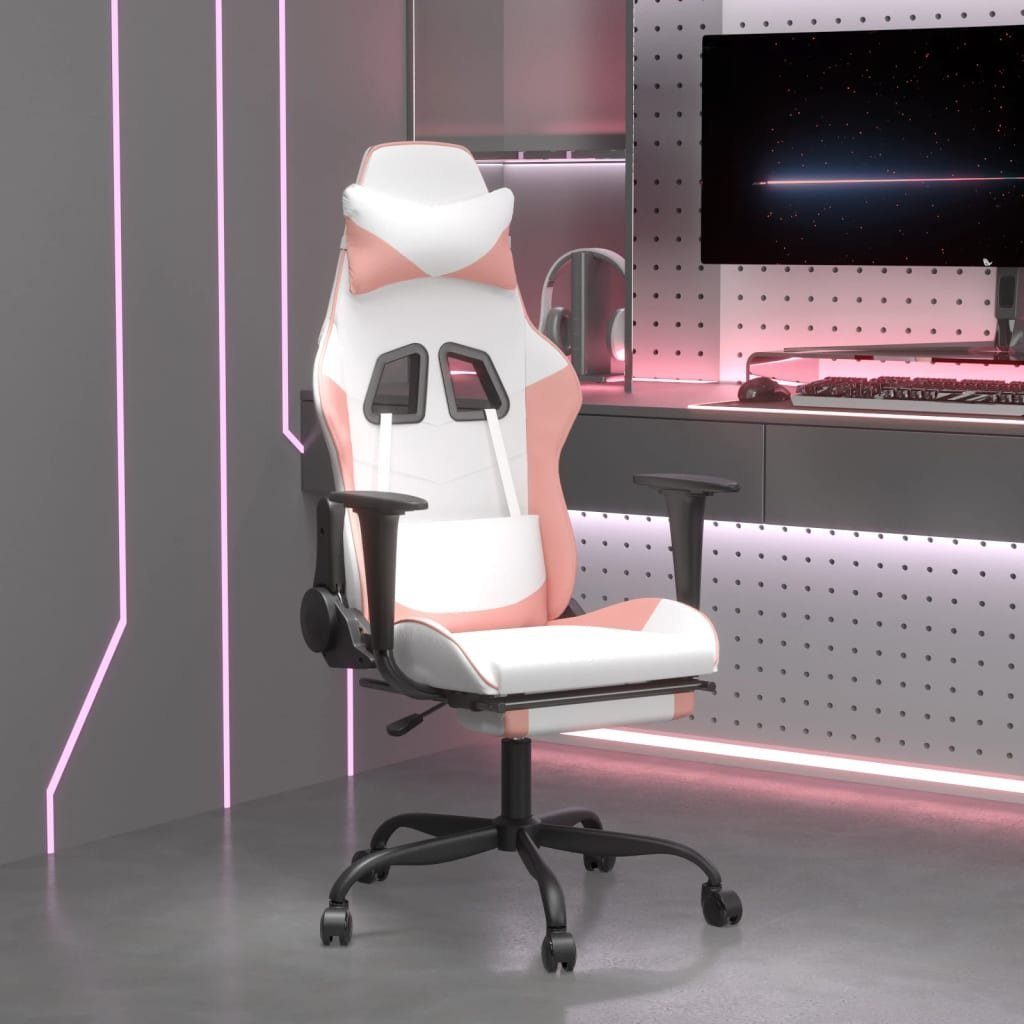 vidaXL Gaming-Stuhl Gaming-Stuhl mit Fußstütze Weiß und Rosa Kunstleder (1 St) Weiß und Rosa | Weiß und Rosa | Stühle