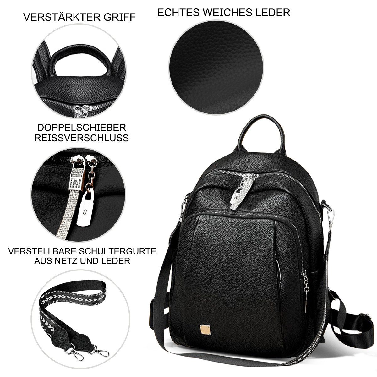 RWEUOQ Rucksack PU-Leder-Rucksack, Schultertasche,Classic Anti-Diebstahl-Ru günstig online kaufen