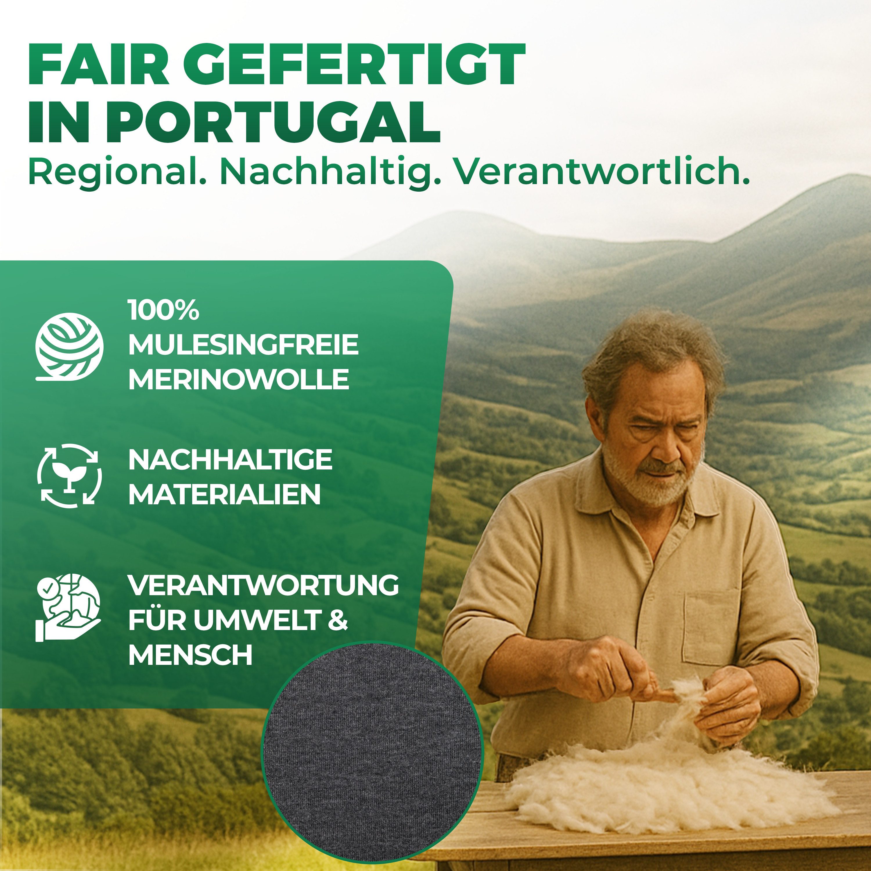 Alpenwert T-Shirt Herren Merino T-Shirt - mulesingfreie Wolle - hergestellt in Portugal (1 Pack) Antibakteriell, Anti-Schweiß-Geruch, Outdoor & Funktionsshirt