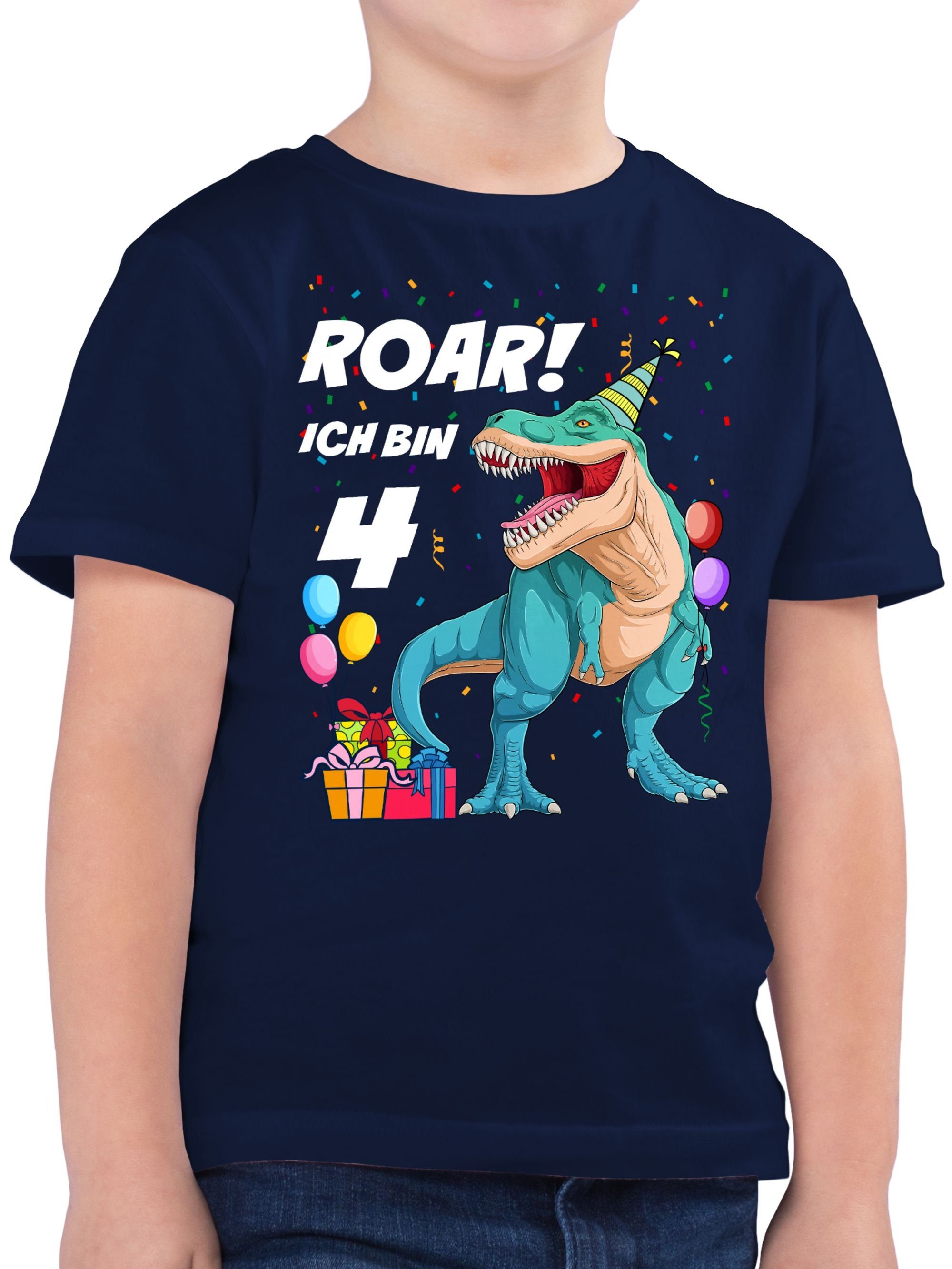 Shirtracer T-Shirt Ich bin 4 Jahre - T-Rex Dinosaurier Dino 4. Geburtstag 01 Dunkelblau