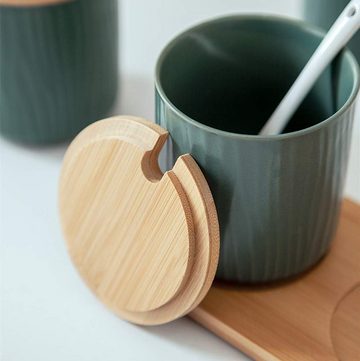 HIBNOPN Gewürzbehälter Keramik Gewürzdosen 2er Set mit Löffel und Bambus Deckel für Zucker, (2-tlg)