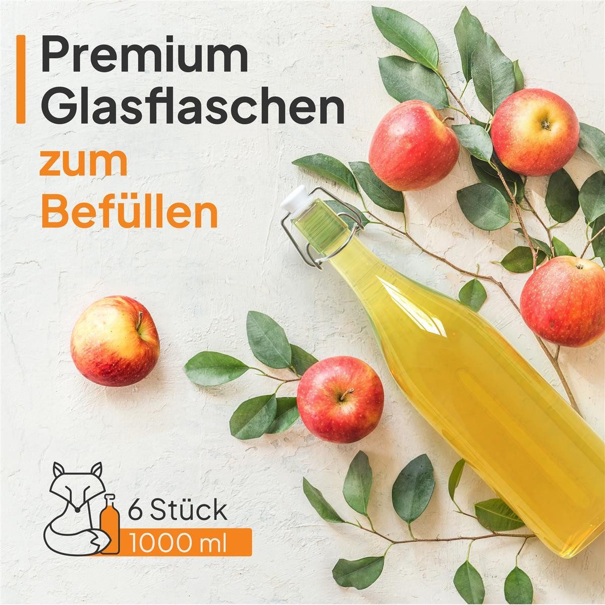 Flaschen-Fuchs Vorratsdose 1000ml Flaschen zum Befüllen Bügelverschluss Schnaps Likörflaschen, Glas, (6er Set) – Bild 3 von 5