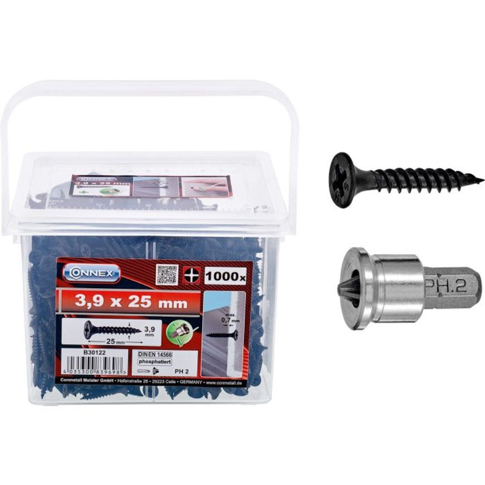 Connex Schnellbauschraube Schnellbauschrauben inklusiv Tiefenstopp, 3.9 x 25 mm PH