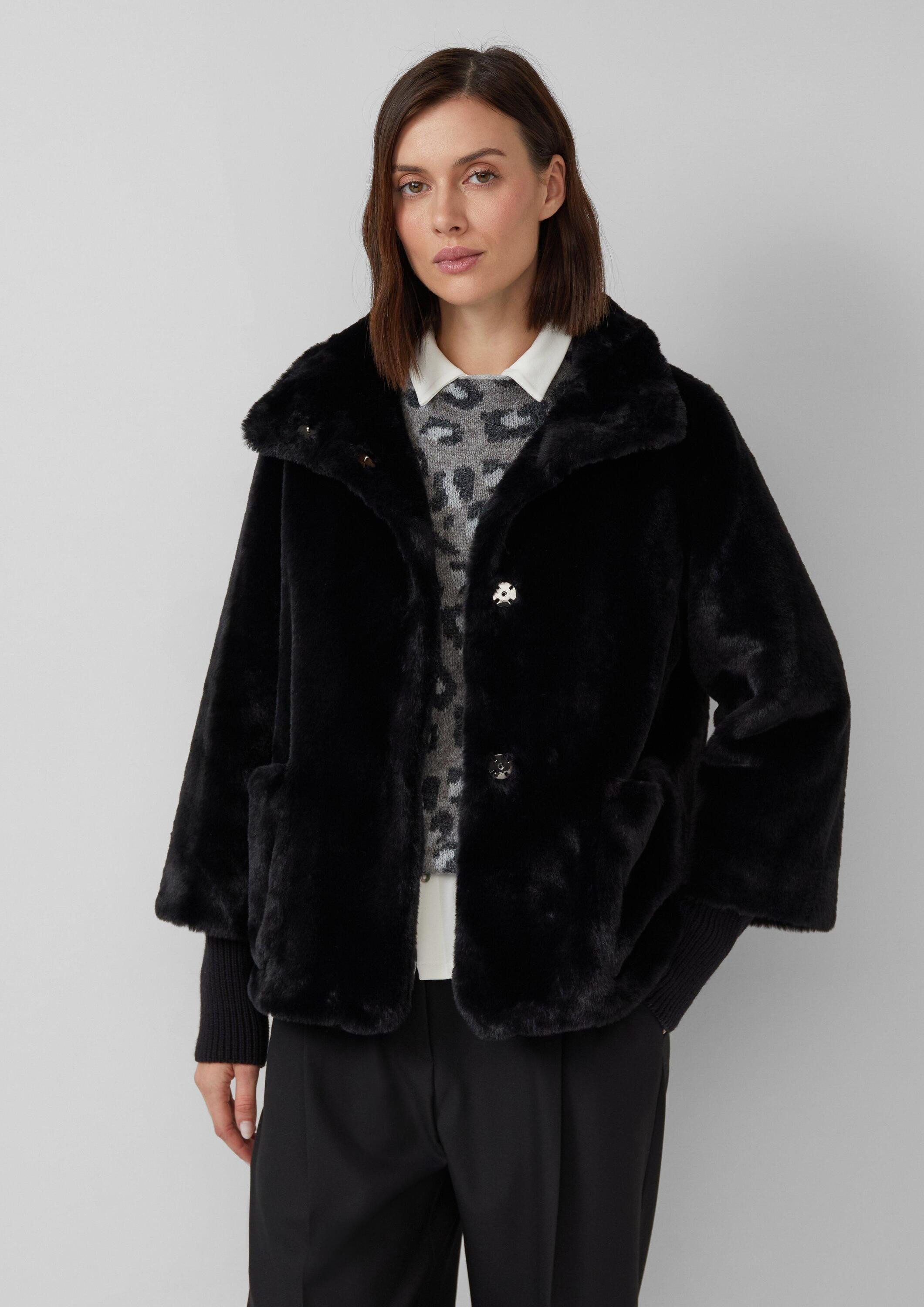 s.Oliver Winterjacke Outdoor-Jacke Teddyplüsch-Jacke mit Rippstrick-Stulpen günstig online kaufen