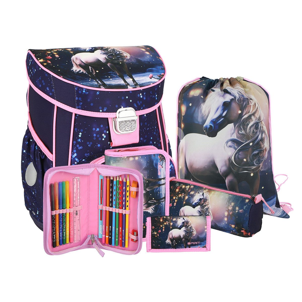 Spirit Schulranzen SPIRIT Schulranzen Set MAGIC HORSE 5 teilig Serie VISION