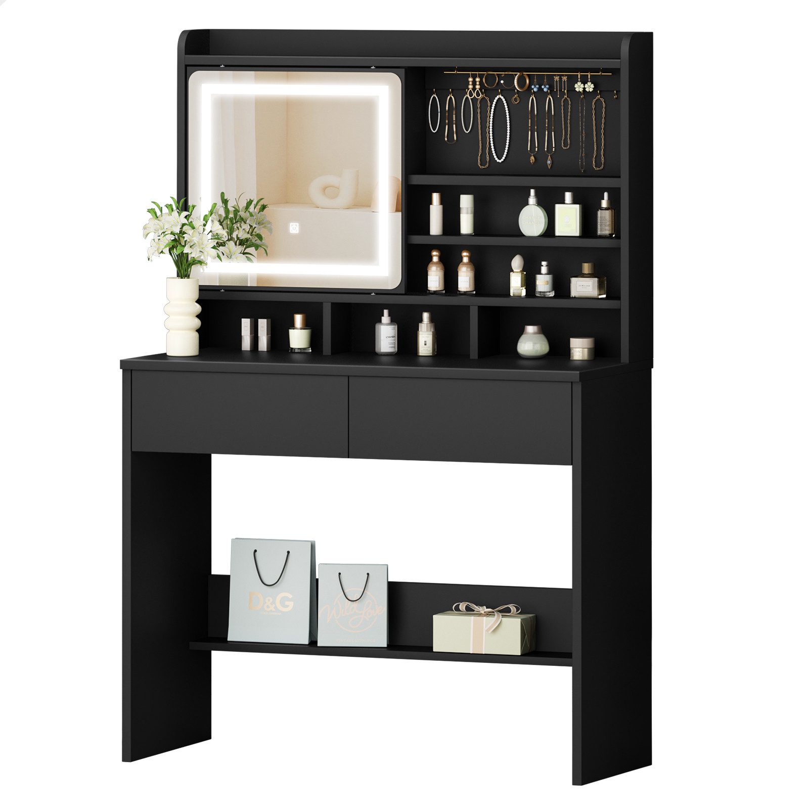 ALFORDSON Schminktisch mit 2 Schubladen und Schmuckhalter, LED-Spiegel stuf günstig online kaufen
