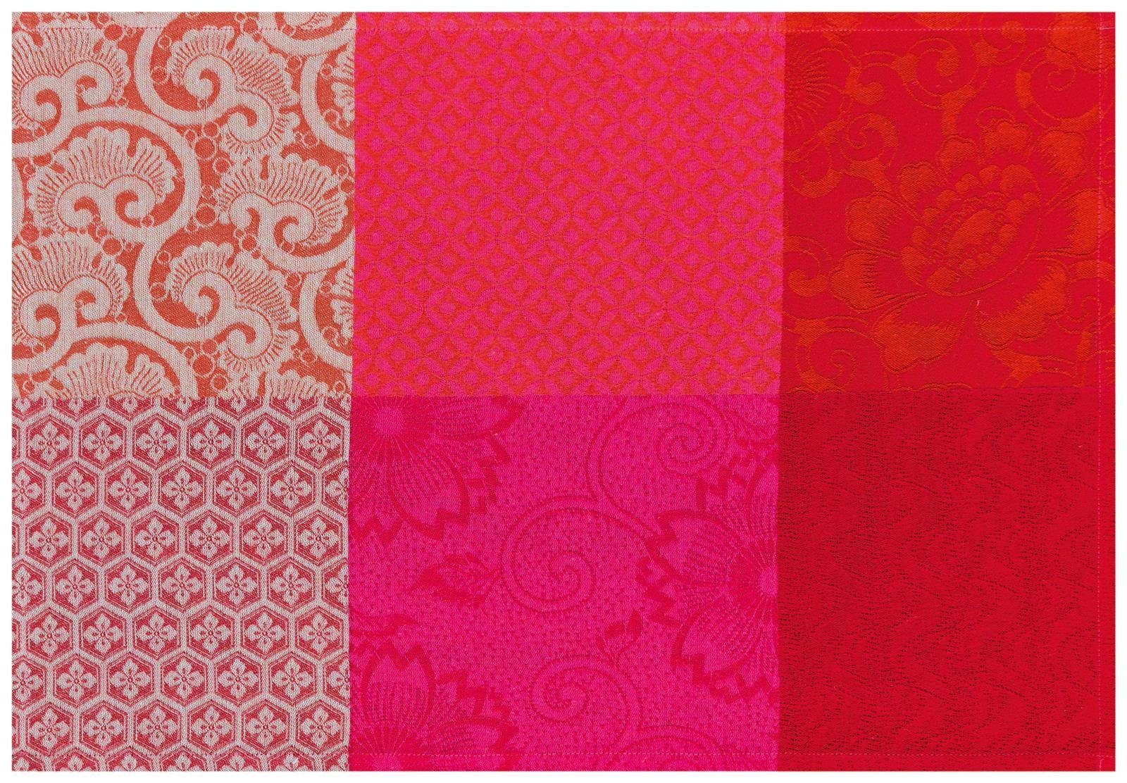 Platzset, Beschichtete Tischsets (4x Set) Fleurs De Kyoto Cerise 38x52 cm, Le Jacquard Francais, (2er Set Tischsets, 2-St), beschichtet
