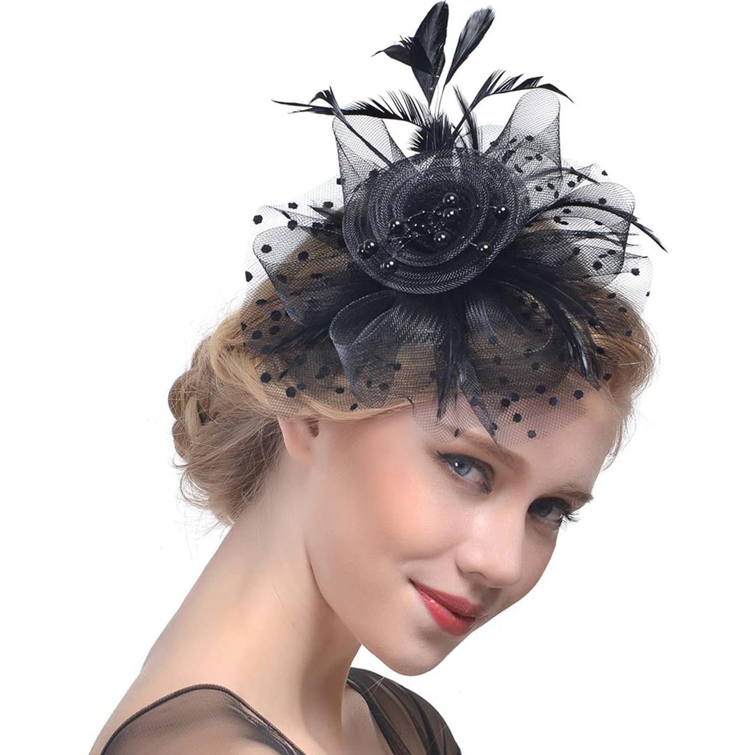 Kopfschmuck MAGICSHE Karneval schwarz Cocktail Hut Hut mit Haarspange Charming Halloween Federn, Hochzeit