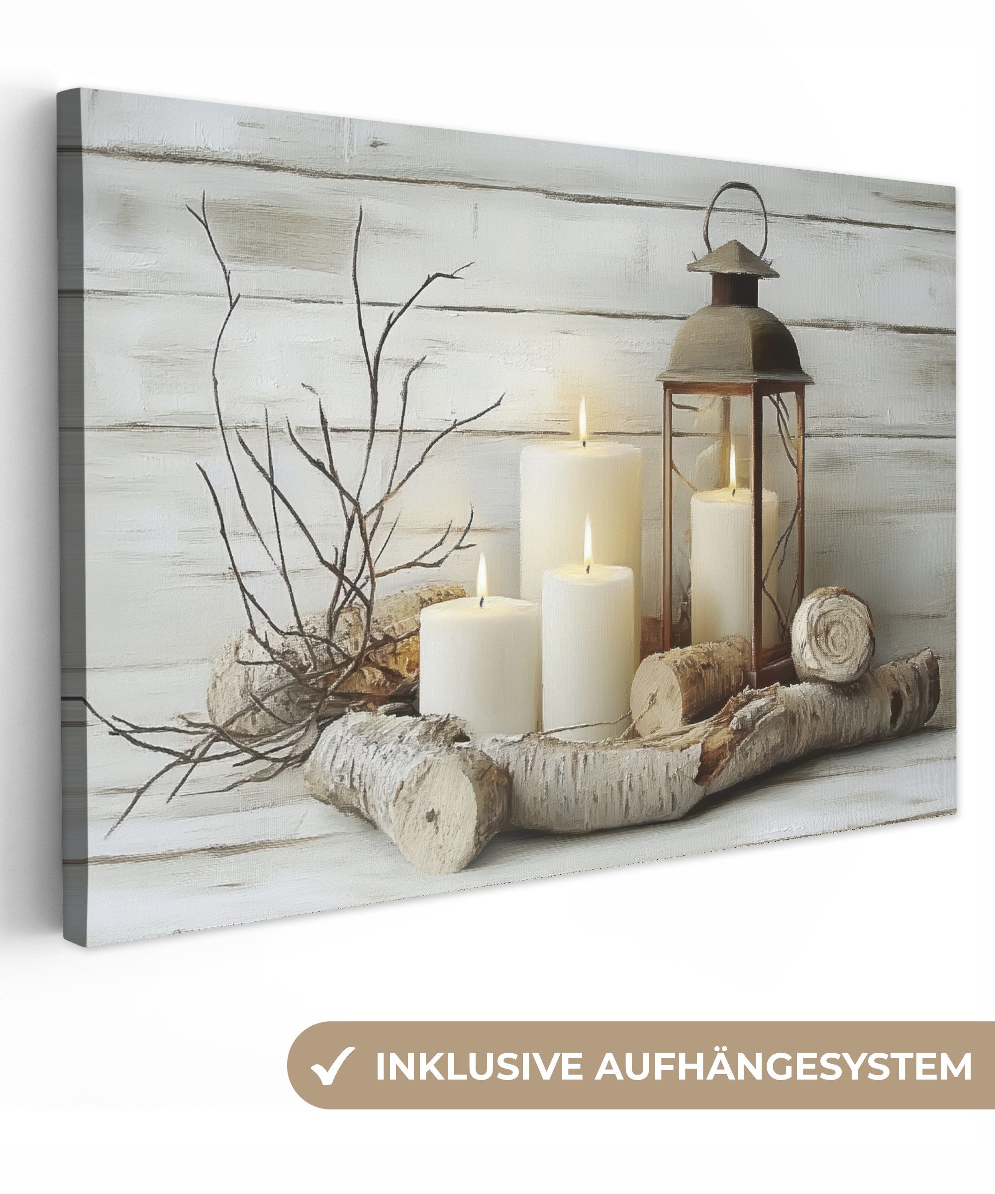 OneMillionCanvasses® Leinwandbild Stilleben - Weiß - Kerzen - Rustikal - Na günstig online kaufen