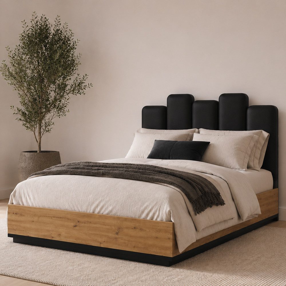 Lomadox Schlafzimmer-Set ISOLA-132, (Spar-Set, 3-tlg., Bettgestell Nachttische), in Eiche und Schwarz, Liegefläche 160x200 cm