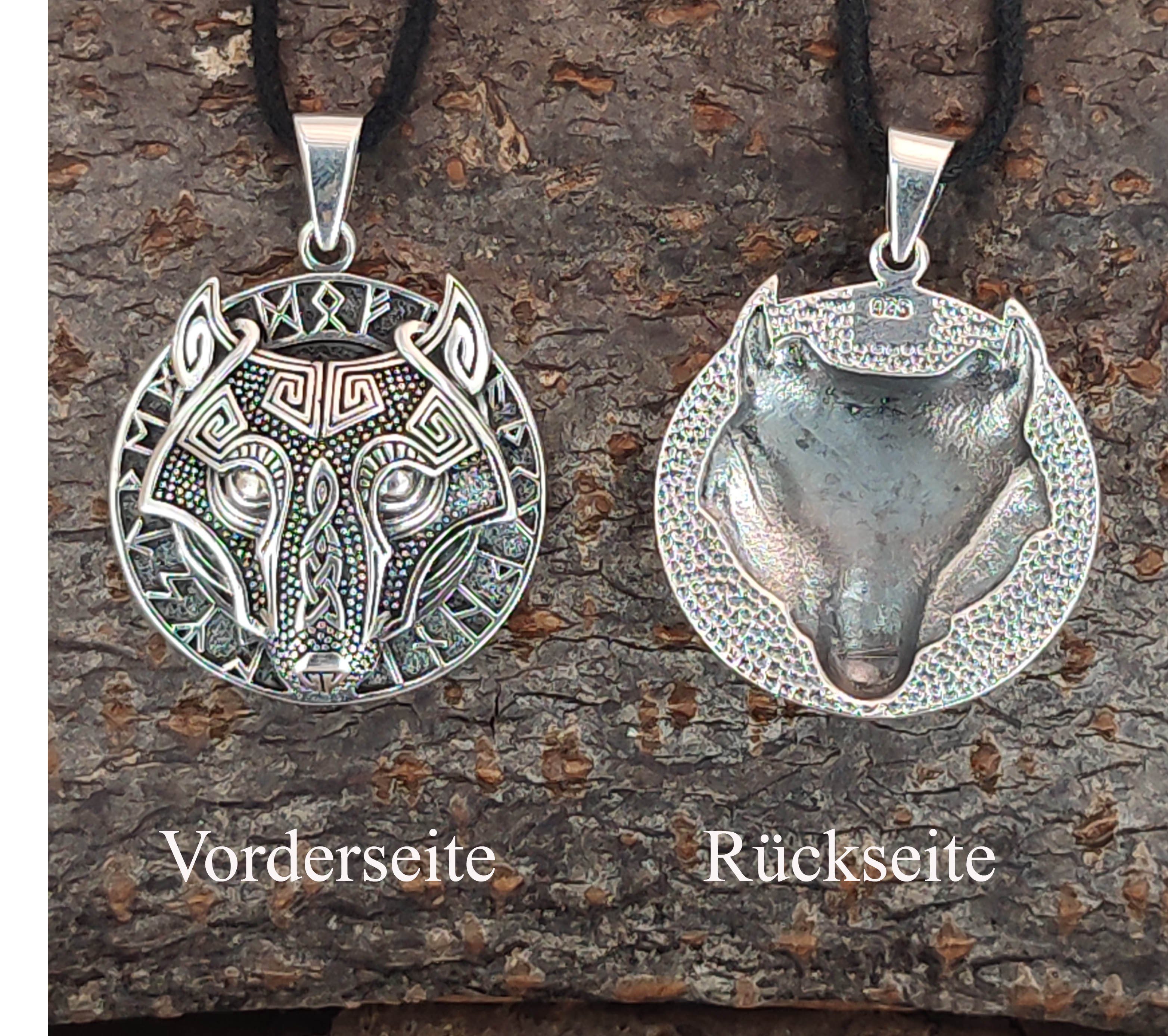 Silber Kopf Kettenanhänger Wikinger Leather Sterling of 925 Kiss Schädel Anhänger Amulett Wolfskopf Nr Wolf 407