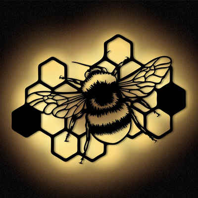 Namofactur LED Wandleuchte Biene Deko Wanddeko Dekoration - MDF Holz Batteriebetrieb, LED fest integriert, Warmweiß