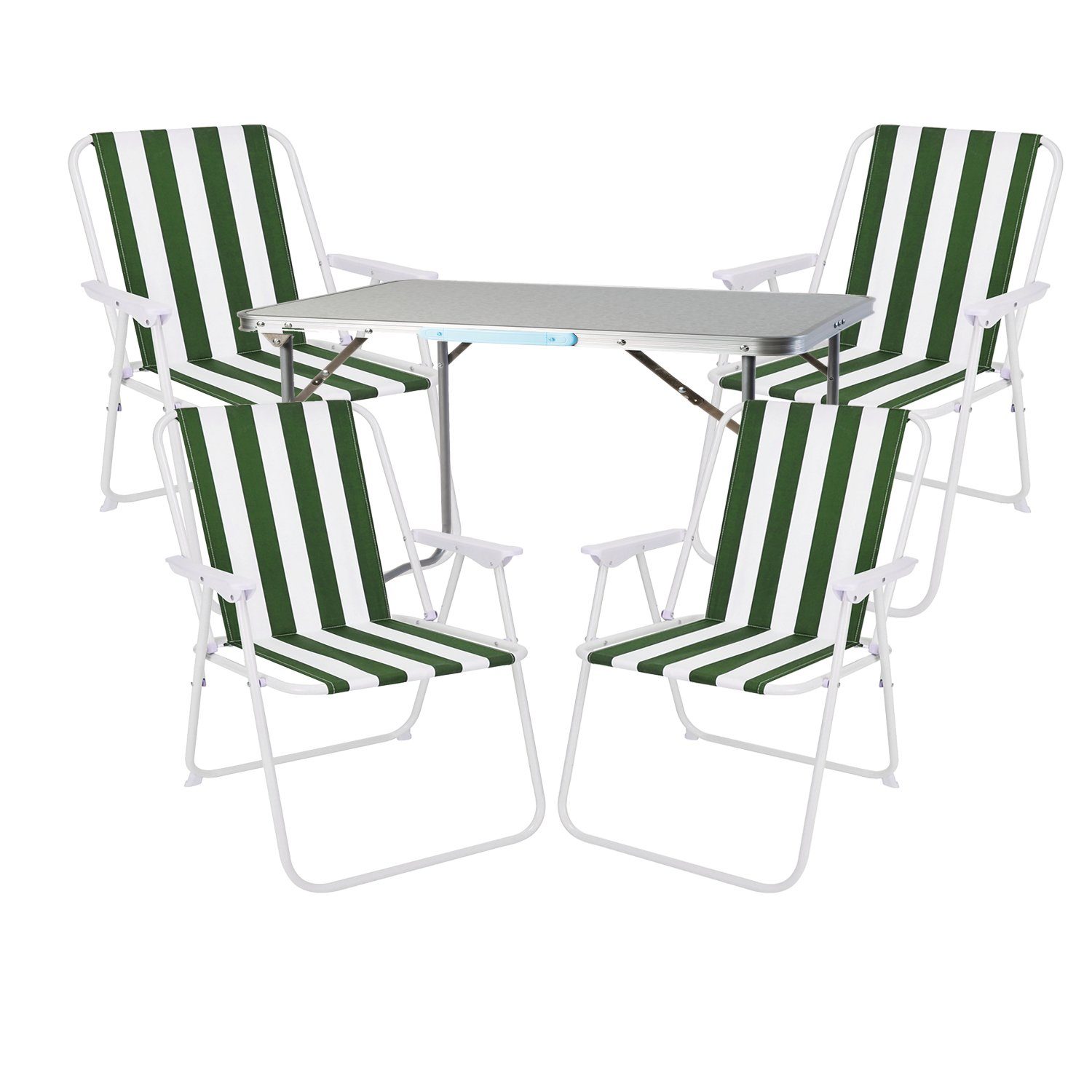 Mojawo Essgruppe 5-teiliges Campingmöbel Set Alu L70xB50xH59cm grün-weiß