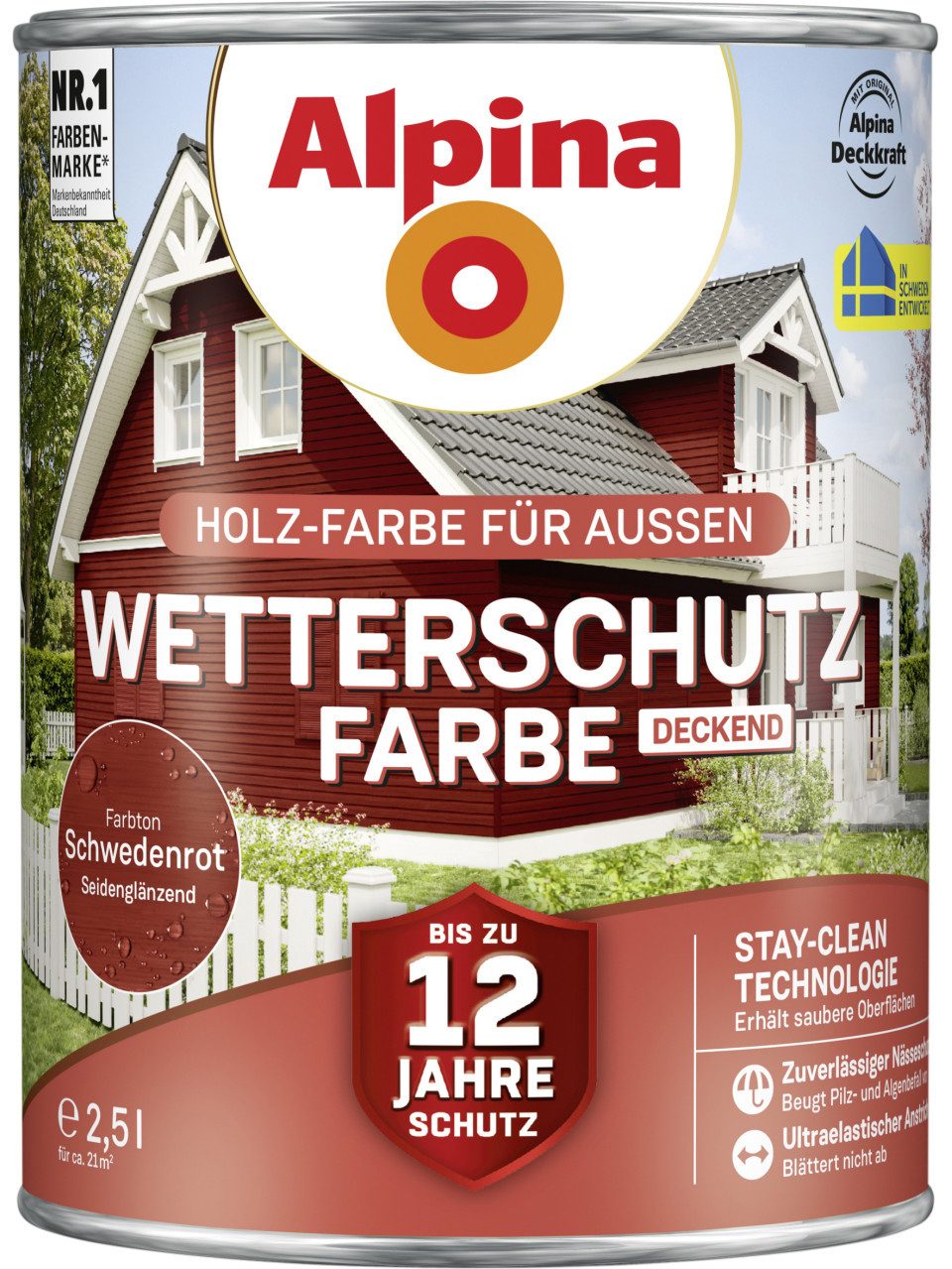 Alpina Holzschutzlasur Alpina Wetterschutzfarbe 2,5 L schwedenrot