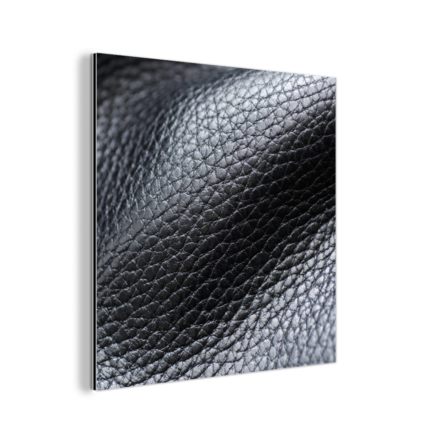 MuchoWow Metallbild Leder - Textur - Schwarz - Hell, (1 St), Alu-Dibond-Druck, Gemälde aus Metall, Aluminium deko