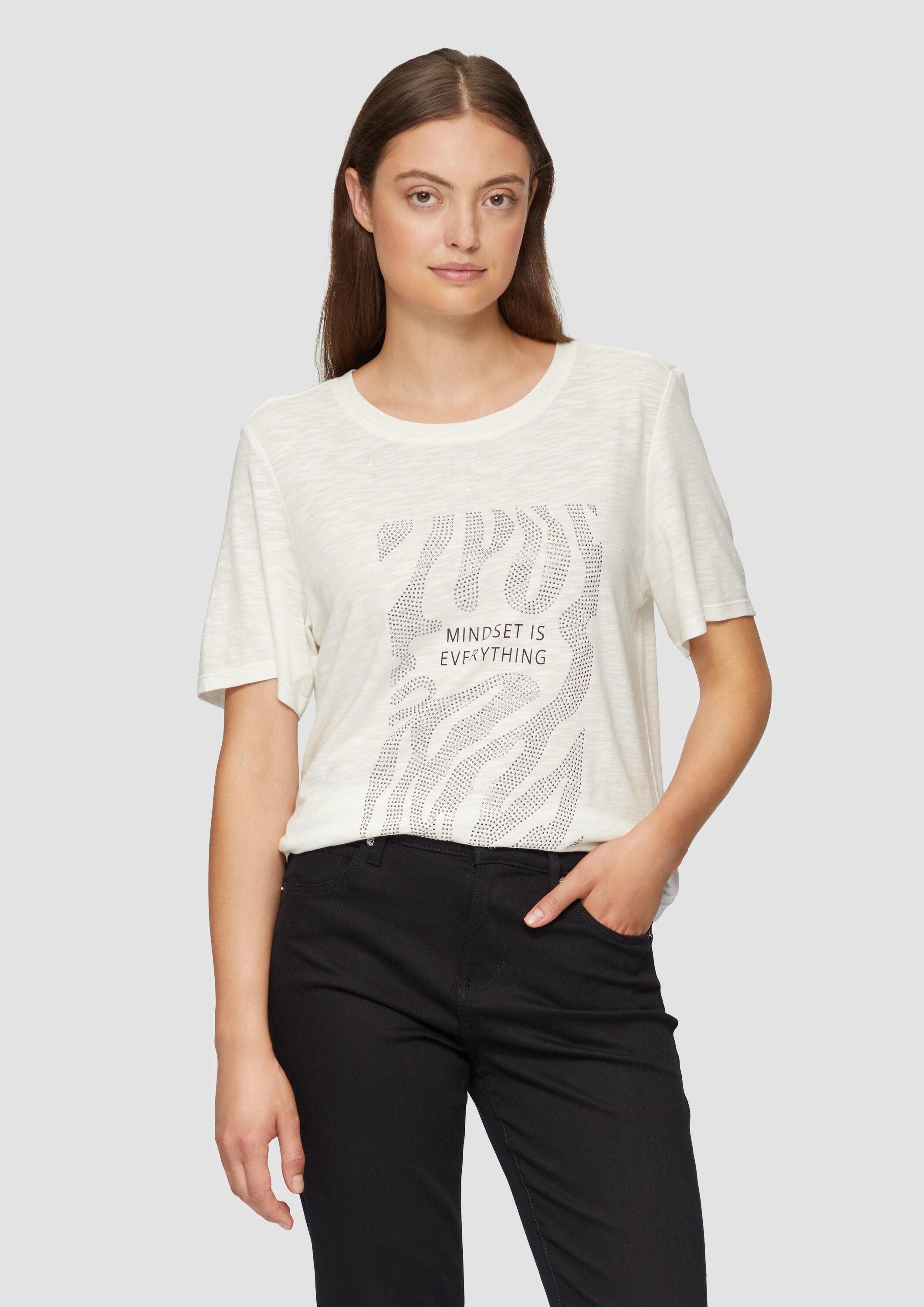 s.Oliver Kurzarmshirt T-Shirt Flammgarnshirt mit Schmucksteinen günstig online kaufen
