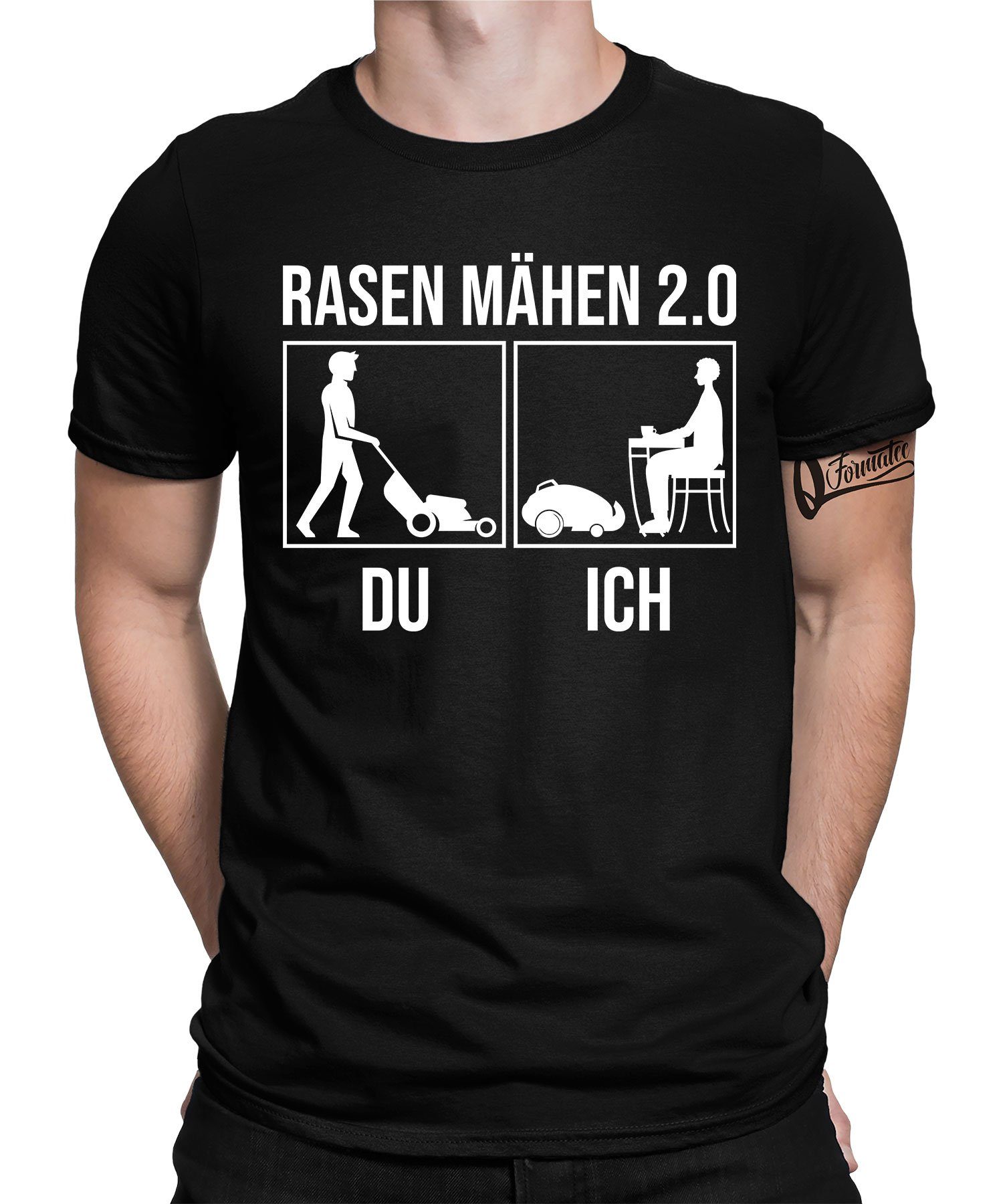 mähen Spruch Quattro Lustiger - Rasen T-Shirt 2.0 Formatee Kurzarmshirt Herren (1-tlg) Schwarz Statement