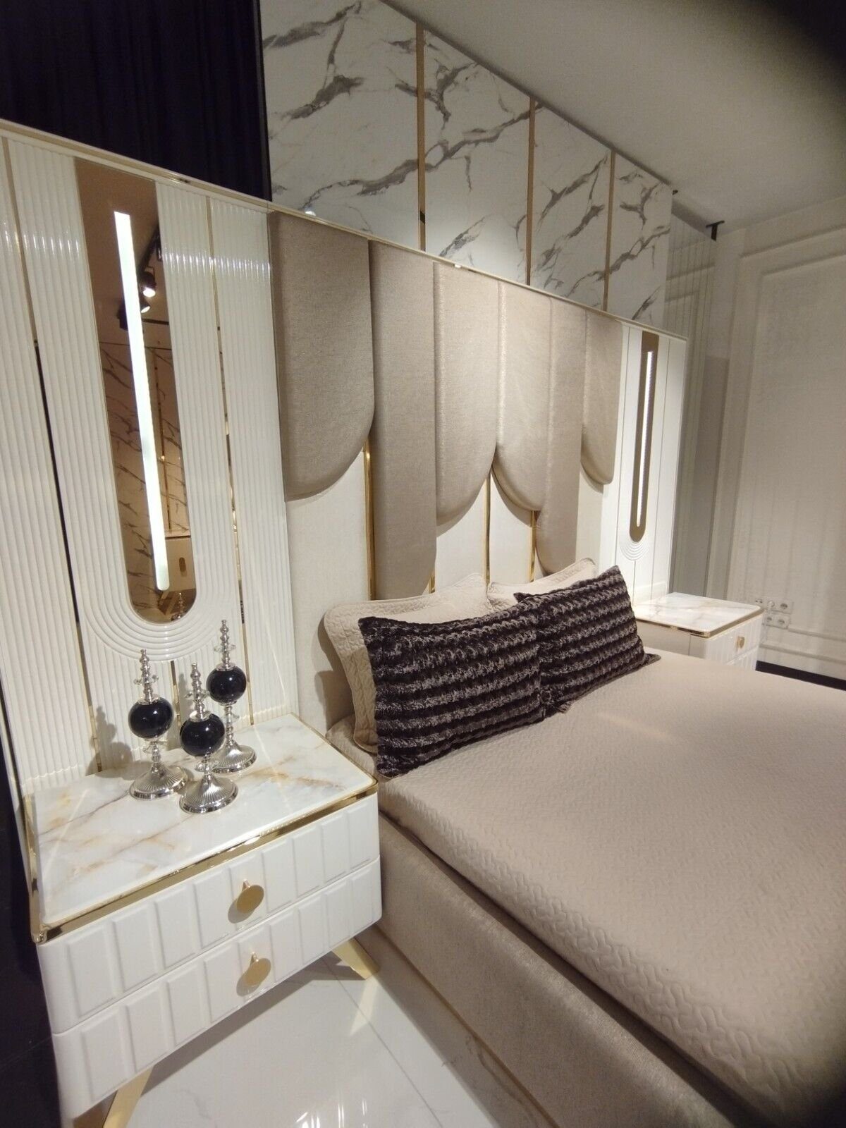 in (3-St., Made Möbel Modern 2x Bett, 180x200 Nachttische JVmoebel Schlafzimmer-Set SOFORT, Nachttische), Europa cm 2x mit Bett