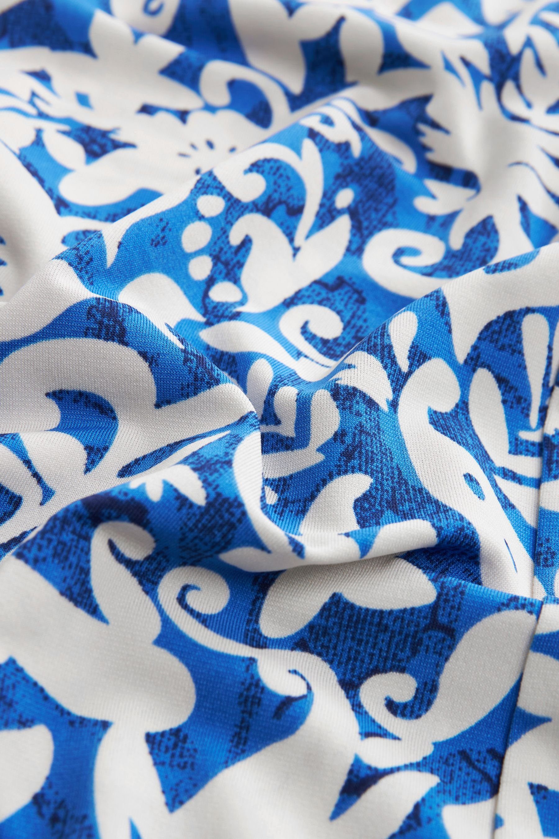 Blusenshirt Next Cobalt (1-tlg) Langarmbluse und V-Ausschnitt Cream Bündchen Blue/Ecru Print mit