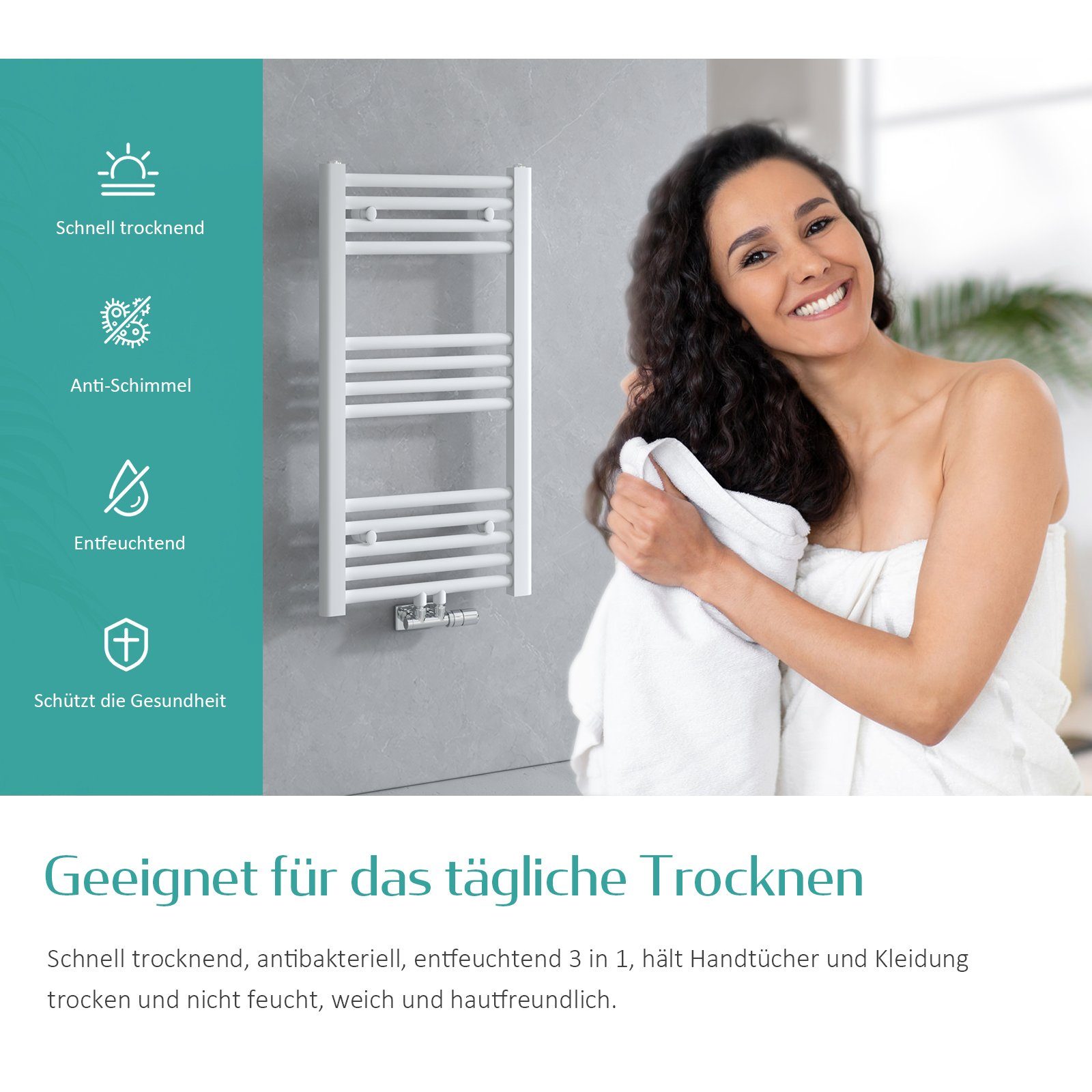 EMKE Badheizkörper 180x60cm Heizkörper Bad Mittelanschluss, Handtuchtrockne günstig online kaufen