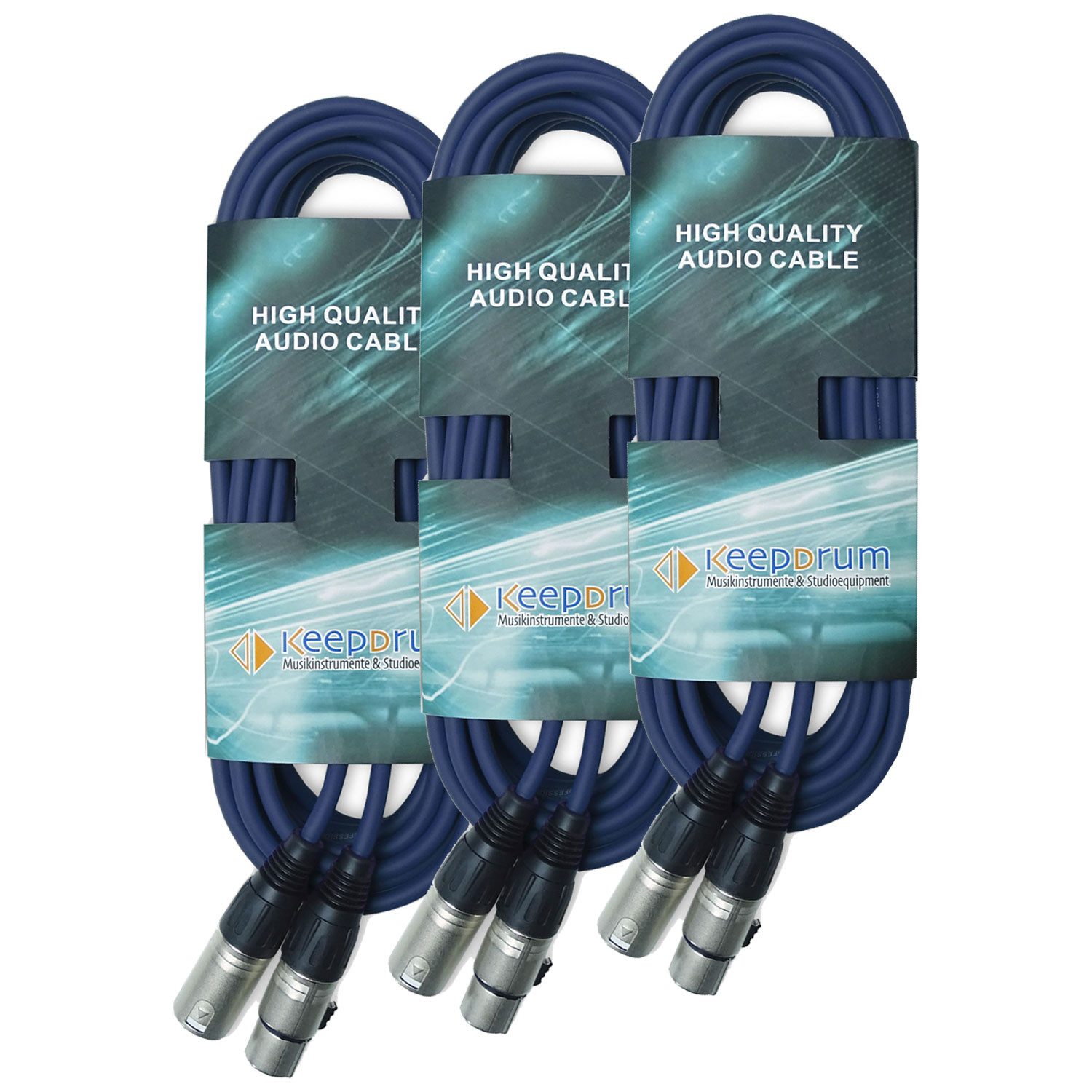 keepdrum DMX-Kabel Set Blau 3-pol XLR je 2x 3m-10m-15m Audio-Kabel