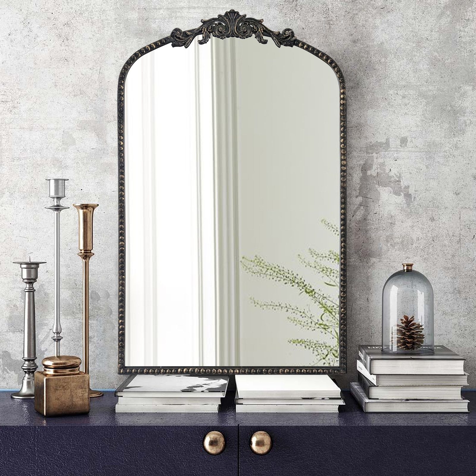 G-LEAF Spiegel Wandspiegel/Ganzkörperspiegel im Barockstil, mit Perlenverzierung (1-St), mit verschlungenen Mustern, 107×60cm, Vintage-Schwarz