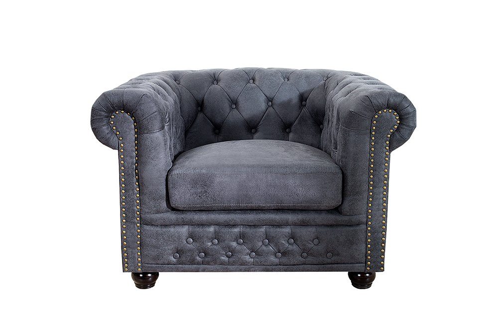 riess-ambiente Chesterfield-Sessel CHESTERFIELD 105cm antik grau (Einzelartikel, 1-St), Wohnzimmer · Microfaser · mit Armlehne · Federkern · Design